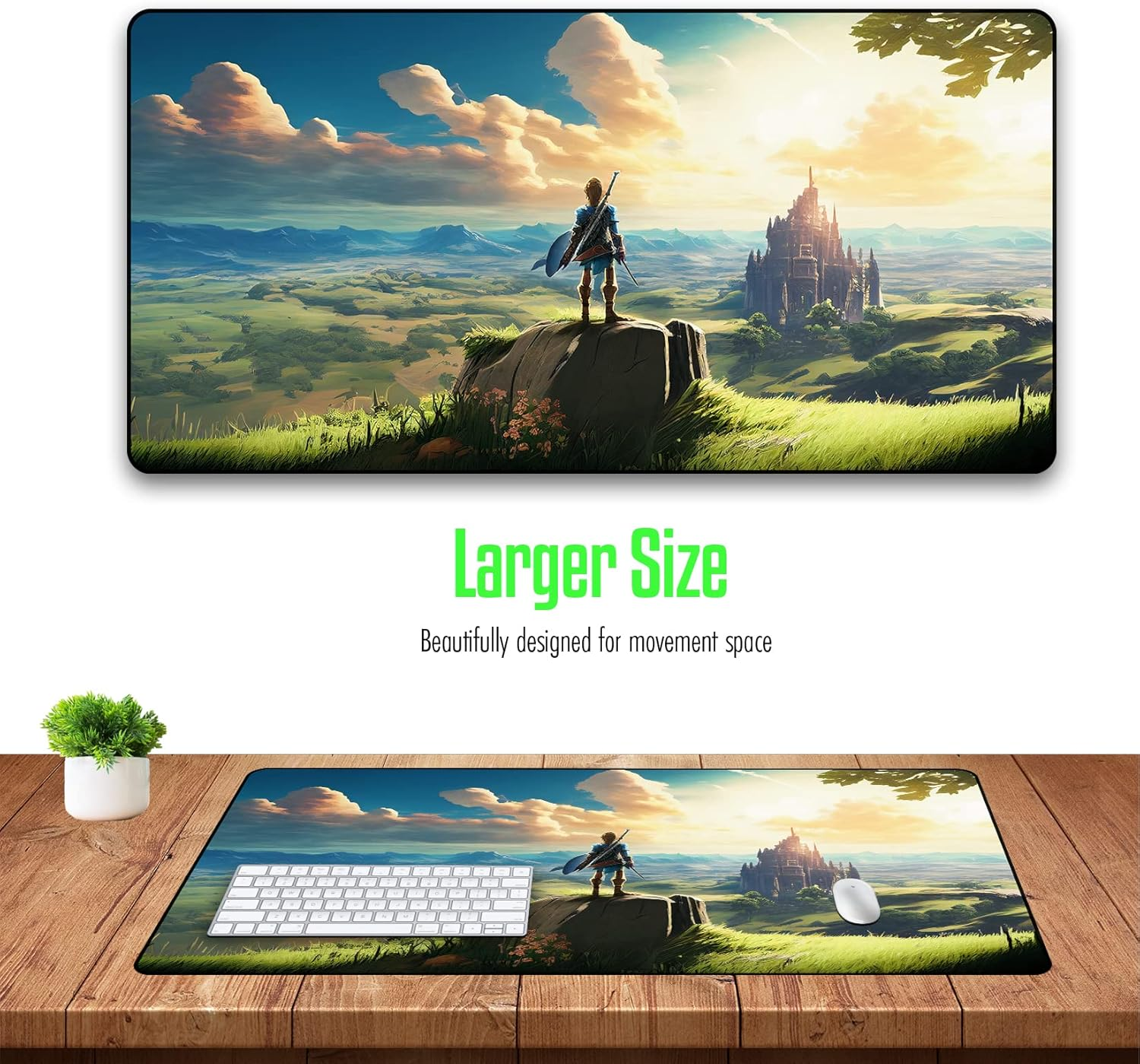 VNDL Gaming Mouse Pad XXL Extra Large Extended Non Slip - Anime Gaming Mouse Mat, Green, Black, Microfiber Cloth, Rubber, 31.5 X 15.7 In image number 4