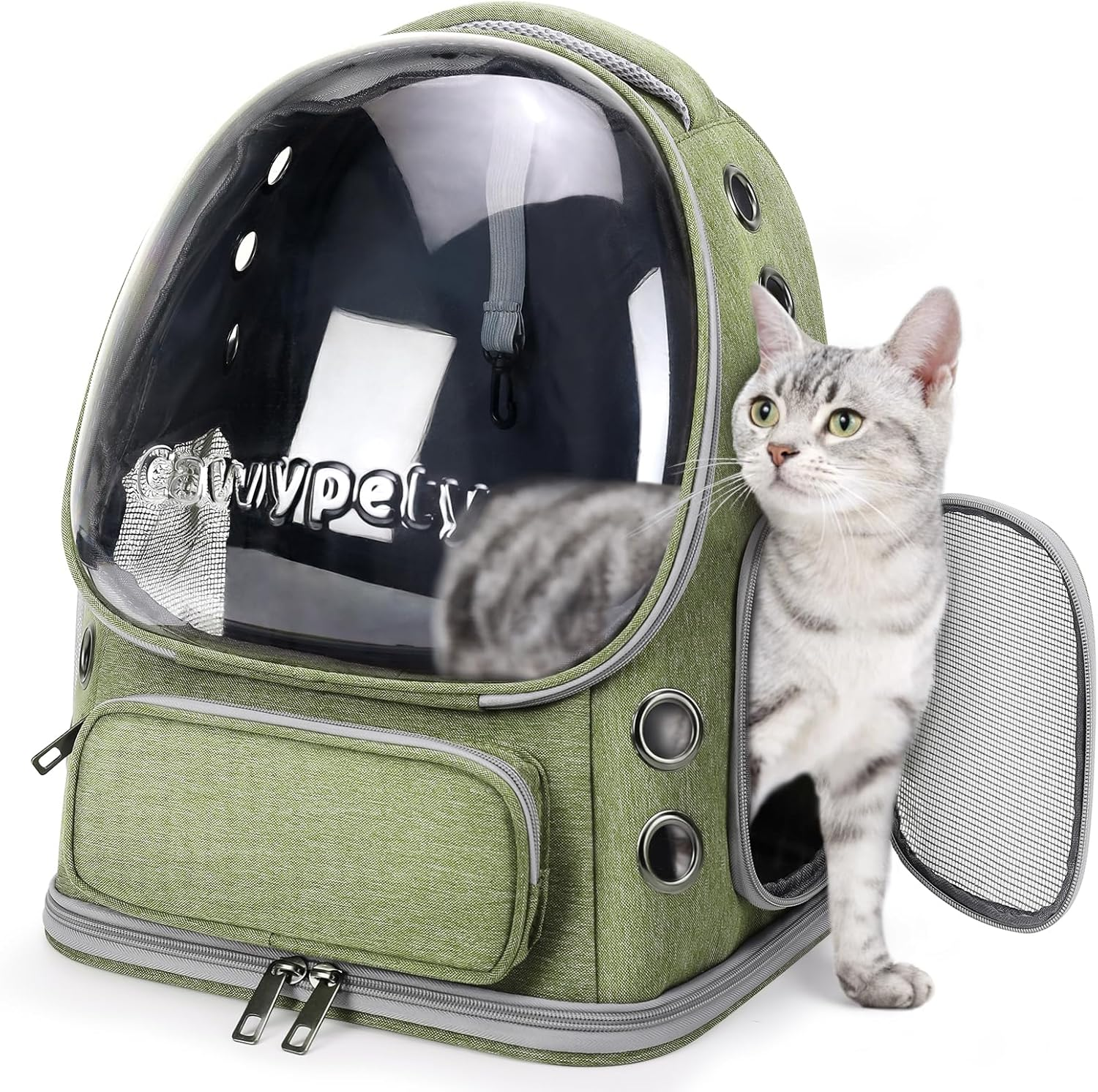 Cat Backpack Carrier, Breathable Cat Carrier Foldable Bubble Backpack for Kitty to Medium Cat Small Dog up to 15Lbs Travel Hiking Transparent Pet Carrier