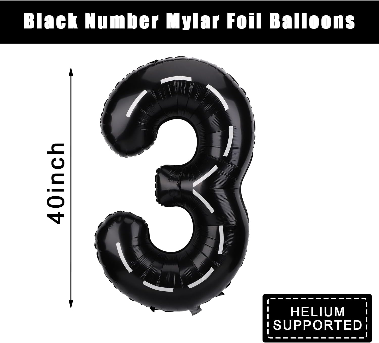 Race Car Balloon Number, 40 Inches Large Black Racetrack Number Balloon Race Car Birthday Balloons Race Car Theme Party Decorations for Boys' Birthday Party Baby Shower (3) image number 2