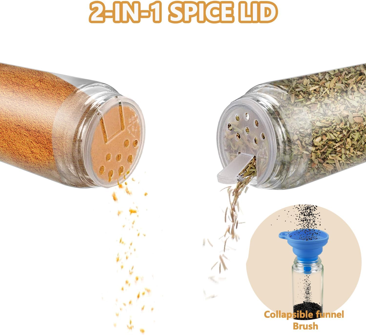 Necomi 24Pack Spice Jars with Labels & Bamboo Lids，120Ml/4Oz Kitchen Glass Spice Jars, Spice Containers with Shaker Lids, Label, Pen, Brush, Silicone Funnels (24Pcs) image number 5