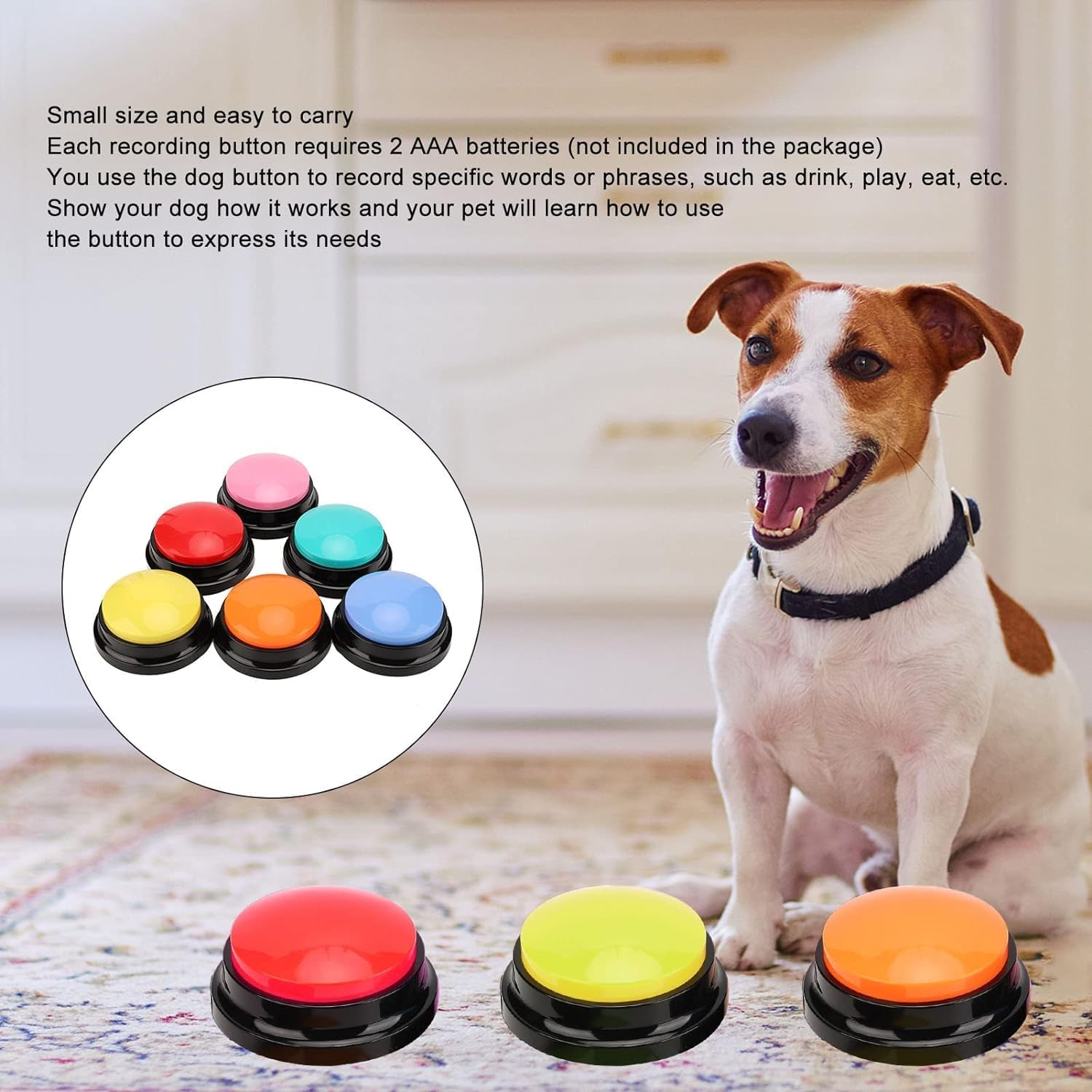 Dog Buttons for Communication, Voice Recording Button, Pet Training Buzzer, 30 Second Record & Playback, Talking Dog Buttons, Recordable Buttons for Pet Dog (6PCS) image number 3