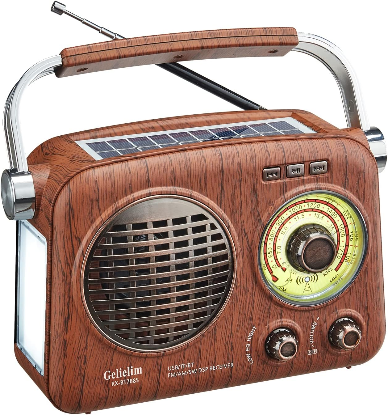 Gelielim Portable Radio Retro, AM FM Shortable Radio with Best Reception, Small Vintage Radio with Bluetooth Speaker, Rechargeable/Solar/Battery Radio, Supports TF Card/Usb Player, Emergency Torch image number 1