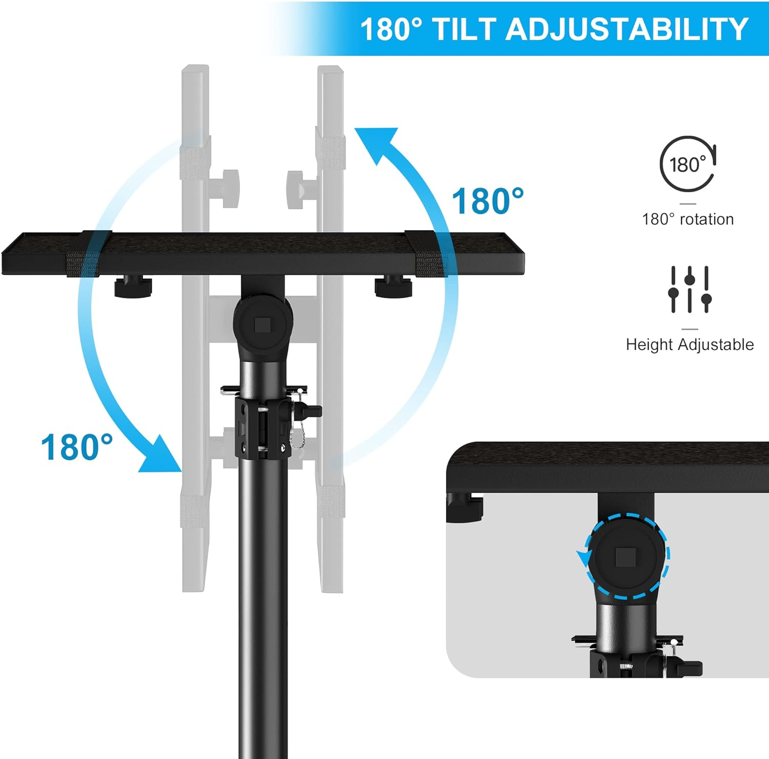 TANENUOS Projector Stand Tripod from 23.5" to 46.5" Adjustable Height, Laptop Tripod Stand with Gooseneck Phone Holder, Laptop Floor Stand for Office, Home, Stage, Studio, DJ Racks Holder Mount image number 4