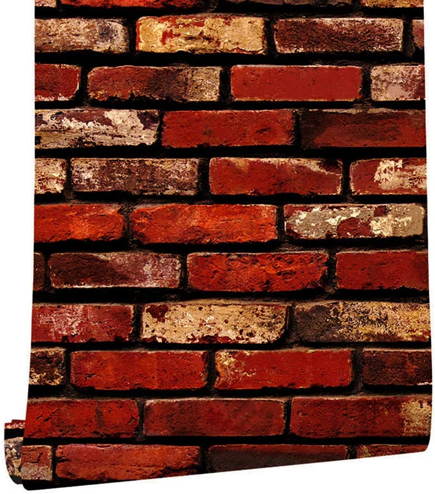 Melunmer Red Brick Peel and Stick Wallpaper 17.7&rdquo;&times;197&rdquo; Self Adhesive Removable Wallpaper Red Faux Brick Contact Paper Waterproof Decorative Easily to Install Contact Paper for Kitchen Backsplash