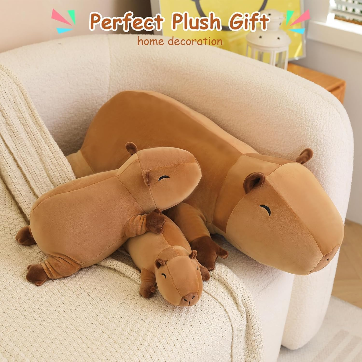 SQEQE Weighted Plush Capybara, Weighted Stuffed Animal for Anxiety, Cute Plushies Soft Pillow Toy Gifts for Kids Adults Christmas & Easter Family Gifts, Children'S Day Presents, 60 CM, 1.4 KG image number 1