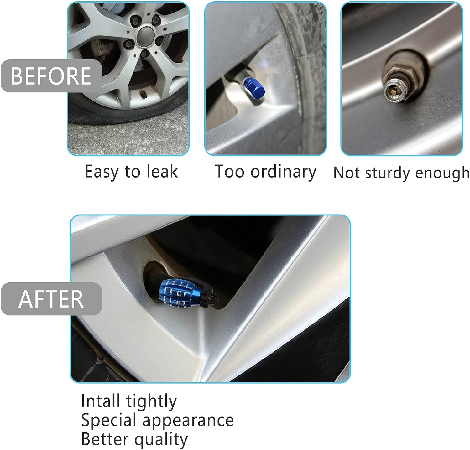 KINBOM 4Pcs Aluminum Valve Stem Caps, Tire Valve Stem Covers Airproof Seal for Cars SUV Trucks Motorcycles (Blue) image number 1