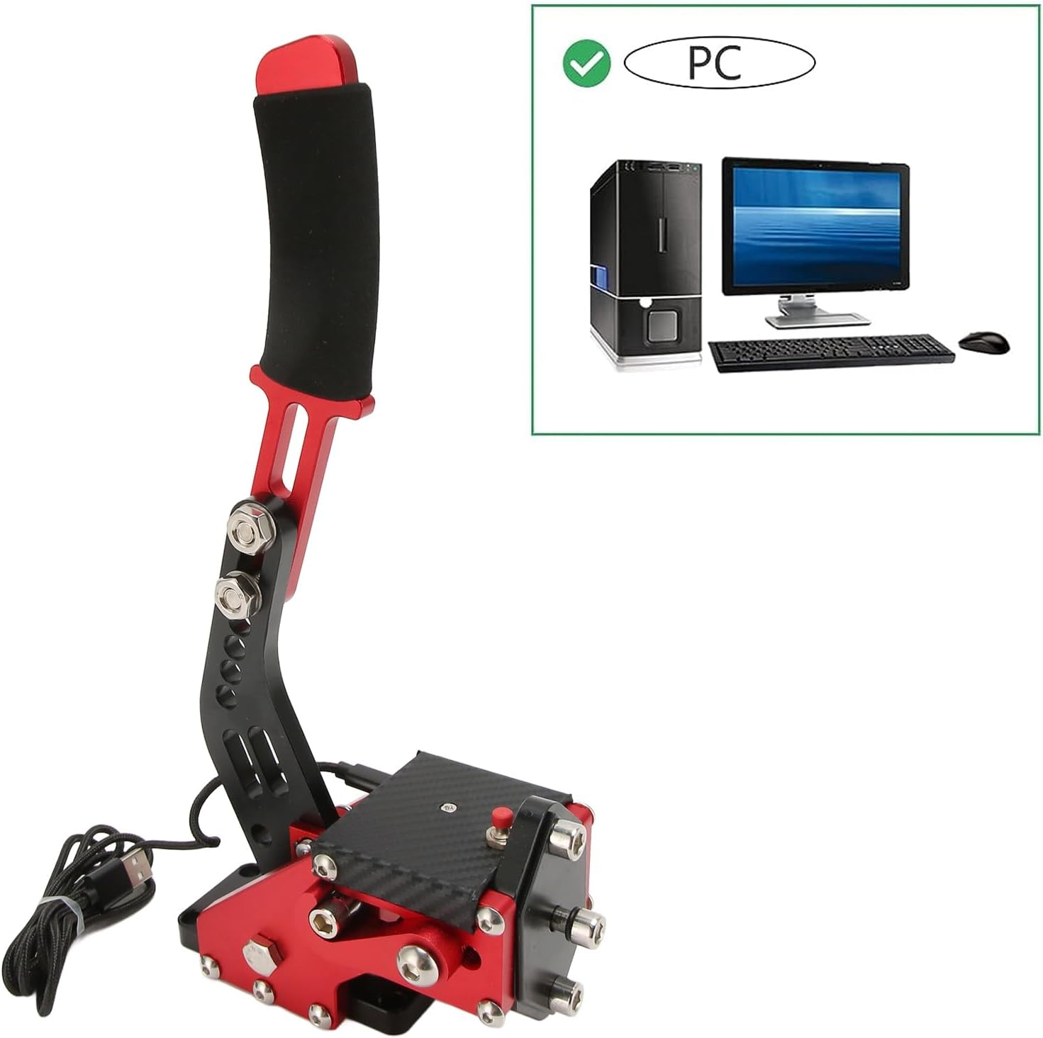 64 Bit USB PC Handbrake, 2 in 1 Sim Racing Game Handbrake, Professional Gaming Peripherals PC Handbrake Non- plus Hall Sensor for G920, Game (Red) image number 2