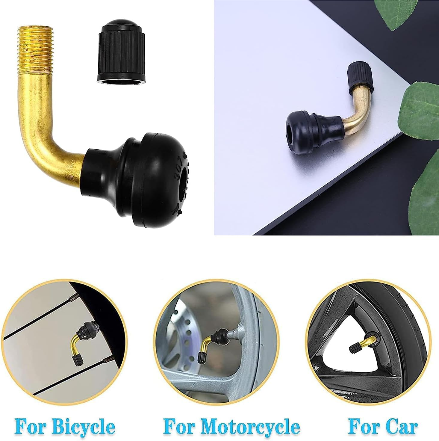 YUENTOEN 4Pcs Tire Valve Stem Bent 45 Degree Angled for Bolt-In Valve Stem, Snap-In Rubber Base Tubeless Tire Rim Valve for Motorcycle, Scooter, ATV image number 5