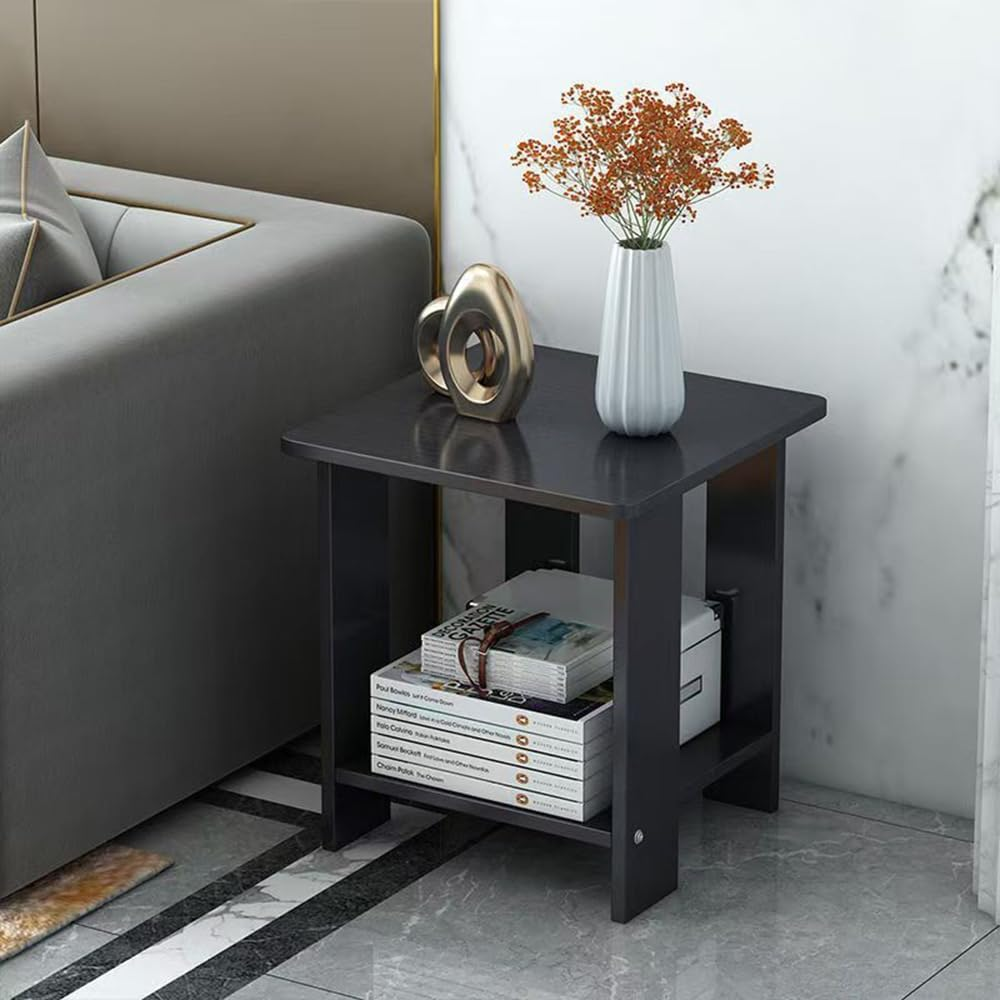 Hbluefat End Table, 19.68In Sofa Side Tea Table, 2-Tier Small Bed Side Table, Wooden Square Low Table for Small Space, Living Room, Bedroom (Grey) image number 1