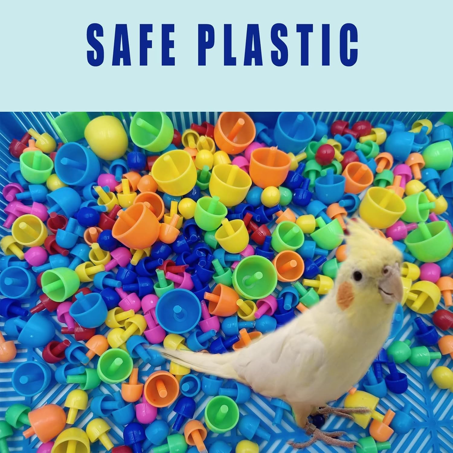 Bird Toys for Parakeets, Parrot Foraging and Chewing Toys with Mushroom-Shaped Peg Blocks for Small & Medium Birds, Suitable for Parakeets, Budgerigars, Conures image number 3