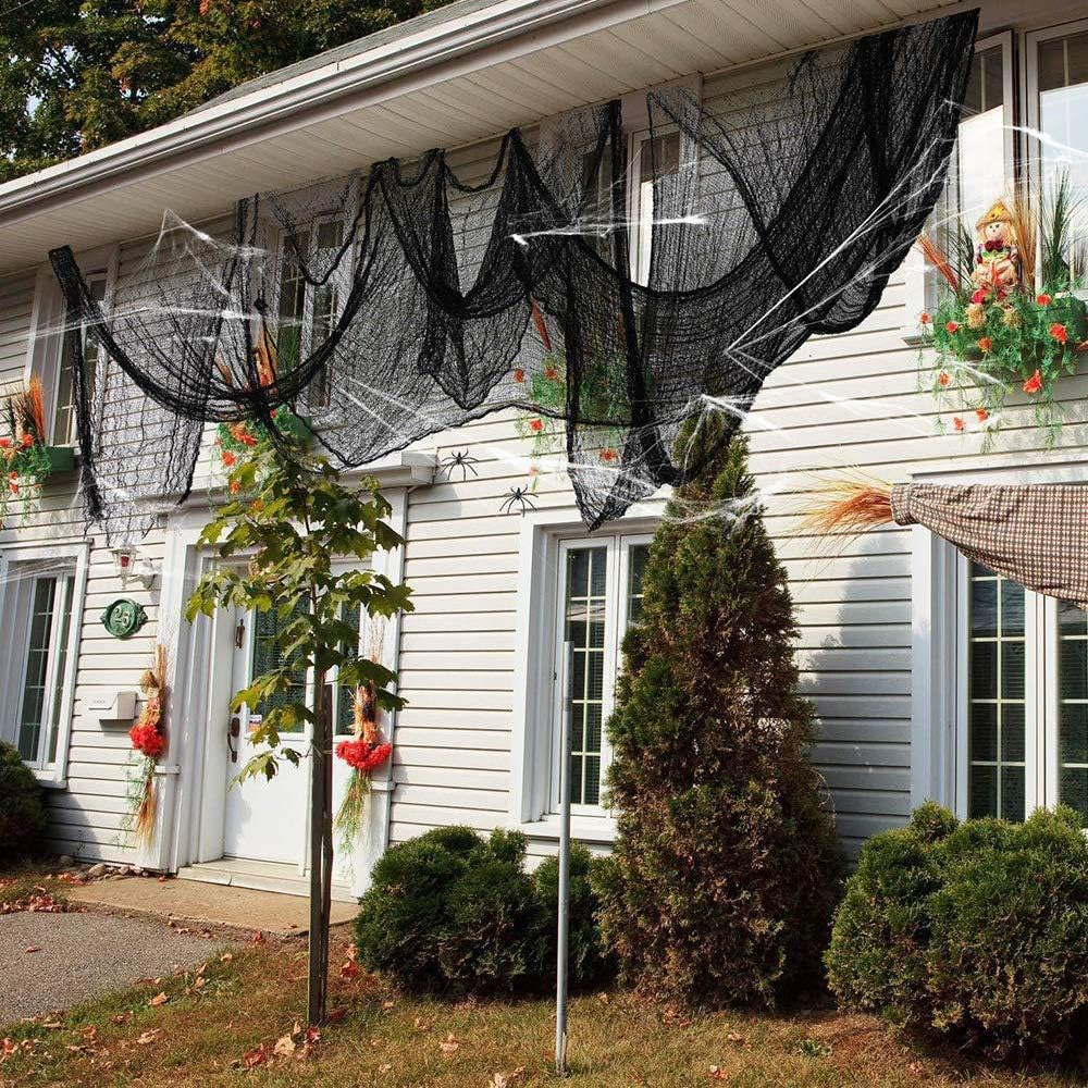Letscheer Halloween Creepy Cloth Black 360 X 79 Inches Spooky Halloween Decorations Cheesecloth with Spider Web Party Supplies D&eacute;cor for Haunted House, Garden, Patio, Indoor Wall Hanger Windows image number 4