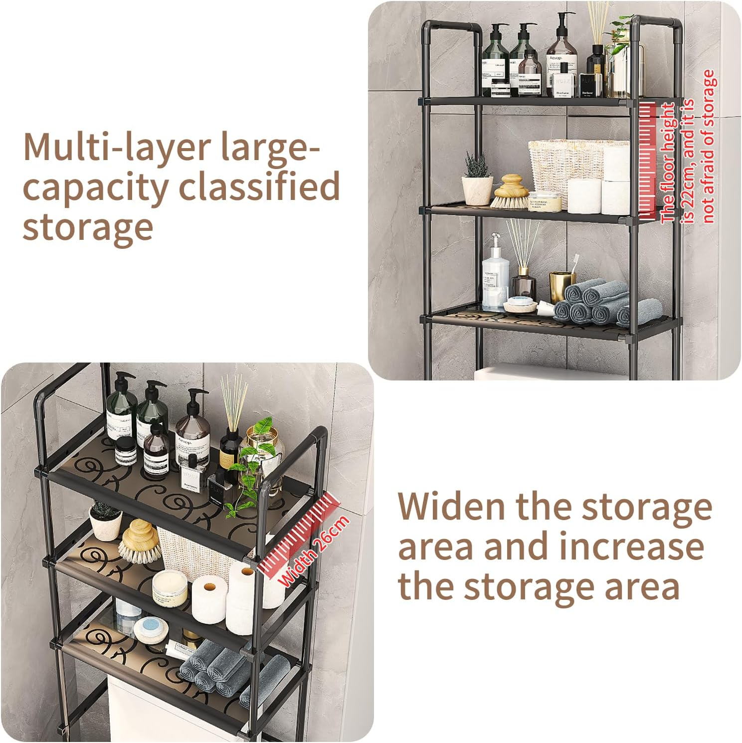 Over the Toilet Storage Rack,3 Tier Bathroom Shelf Organizer over Toilet Storage,Above Toilet Storage Rack,Space Saver,Easy to Assemble,Fit Most Toilets image number 1