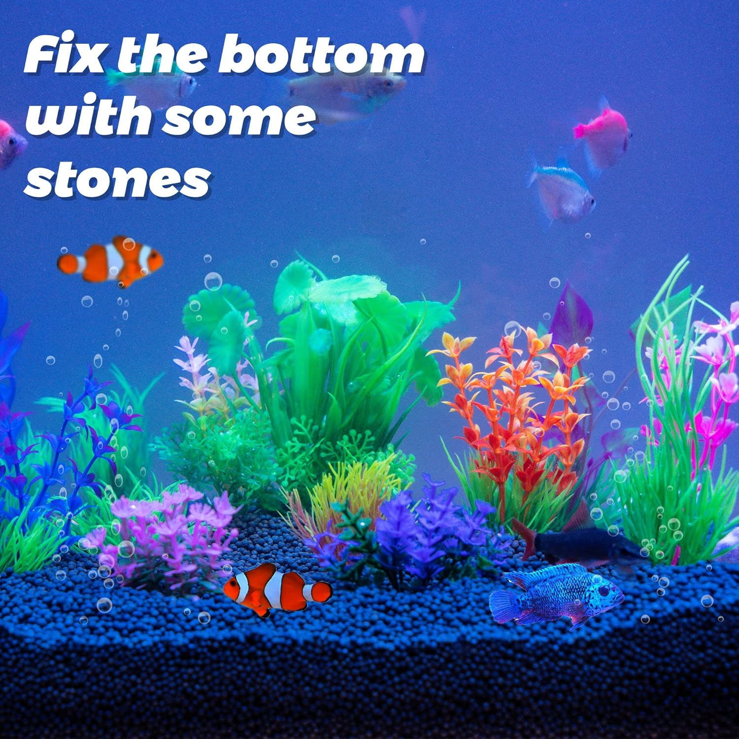 Ameliade Fish Tank Decorations Aquarium Artificial Plastic Grass Plants Decor Small Betta Goldfish Turtle Tank Accessories （11 Pieces） image number 3
