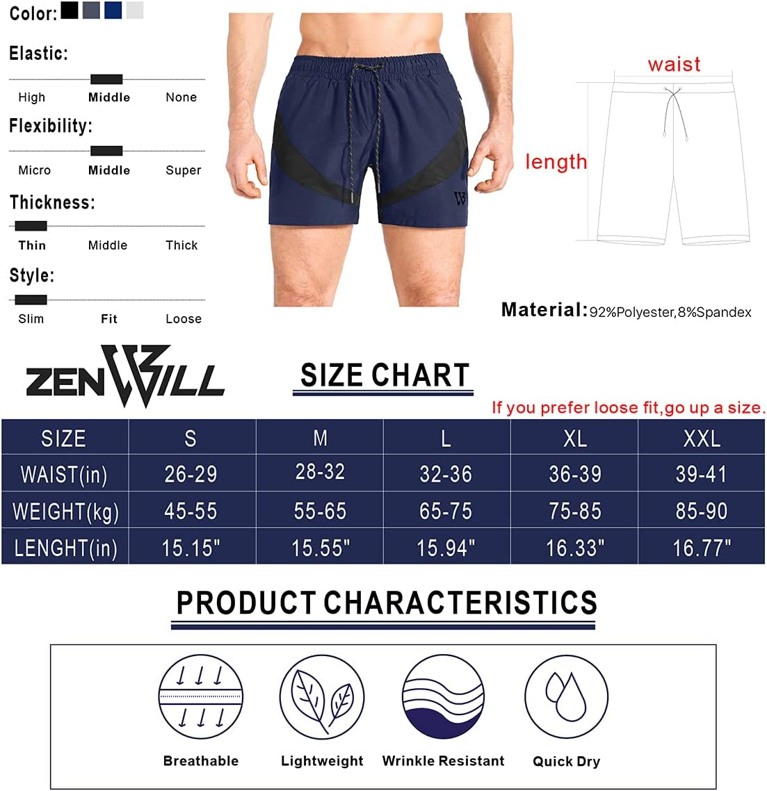 ZENWILL Mens Lightweight Running Sport Shorts Athletic Men Short with Zip Pocket image number 1