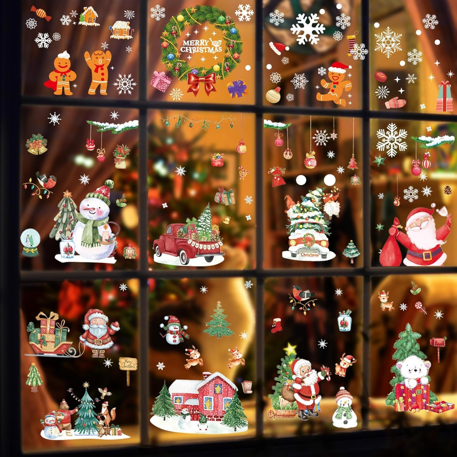 12 Sheet 260 Pcs Christmas Window Decals Stickers for Glass, PVC Double Sided Static Clings for Christmas Glass Decoration, Xmas Window Decals Gingerbread Stickers for Party Home Office Decor image number 2