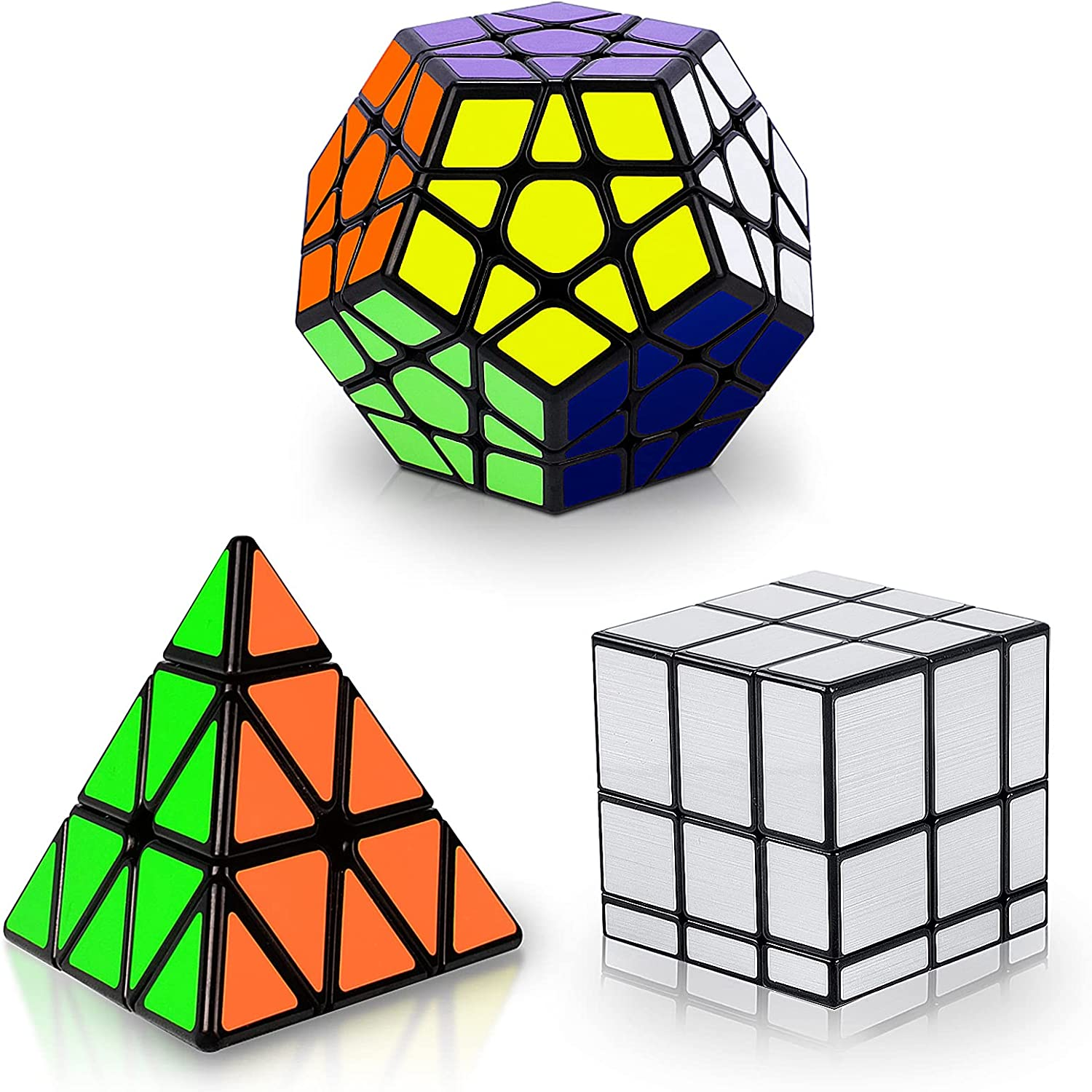 YKL World Black Magic Dodecahedron Megaminx + 3X3X3 Pyraminx + Silver 3X3 Mirror Puzzle Cube image number 3
