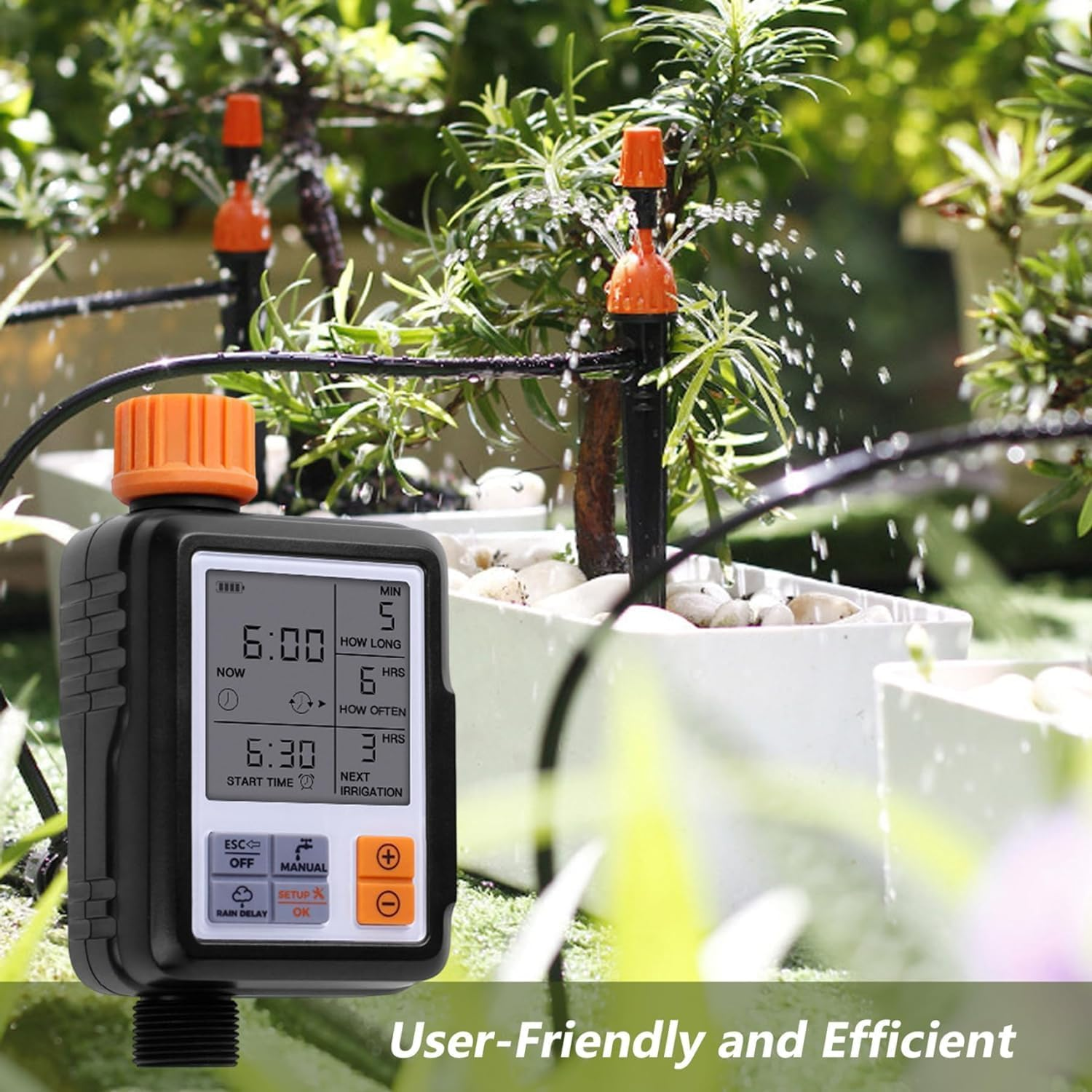 Digital Water Timer, Sprinkler Timer Programmable, Garden Hose Timers for Watering Large LCD Display, Manual Irrigation Mode, IP65 Waterproof Lawn Patio Farm image number 3