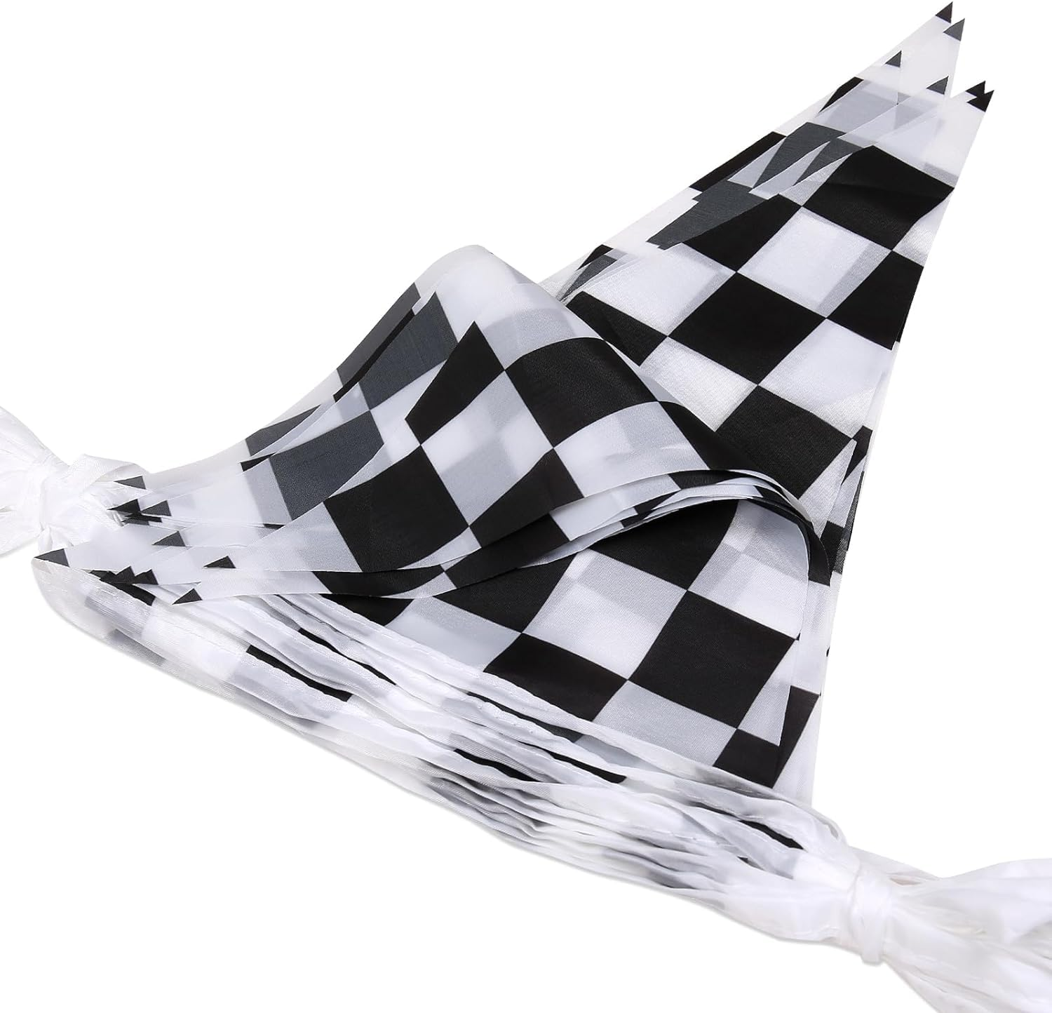 48Pcs Black White Lattice Checkered Flag Bunting Banner, Betterjonny 4 Pack Reusable Pennant Banner Triangle Racing Flag Bunting Pennant Banner for Party Christmas Birthday Bedroom Decoration - B-White Lattice image number 2