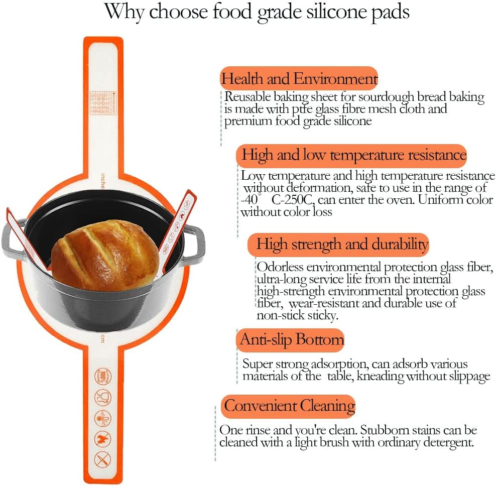 2 Pieces Silicone Baking Mat for Dutch Oven Bread Baking- Reusable Non-Stick Heat Resistant Long Handles Bread Baking Sling,For Dough Pastry (Blue Orange) image number 3