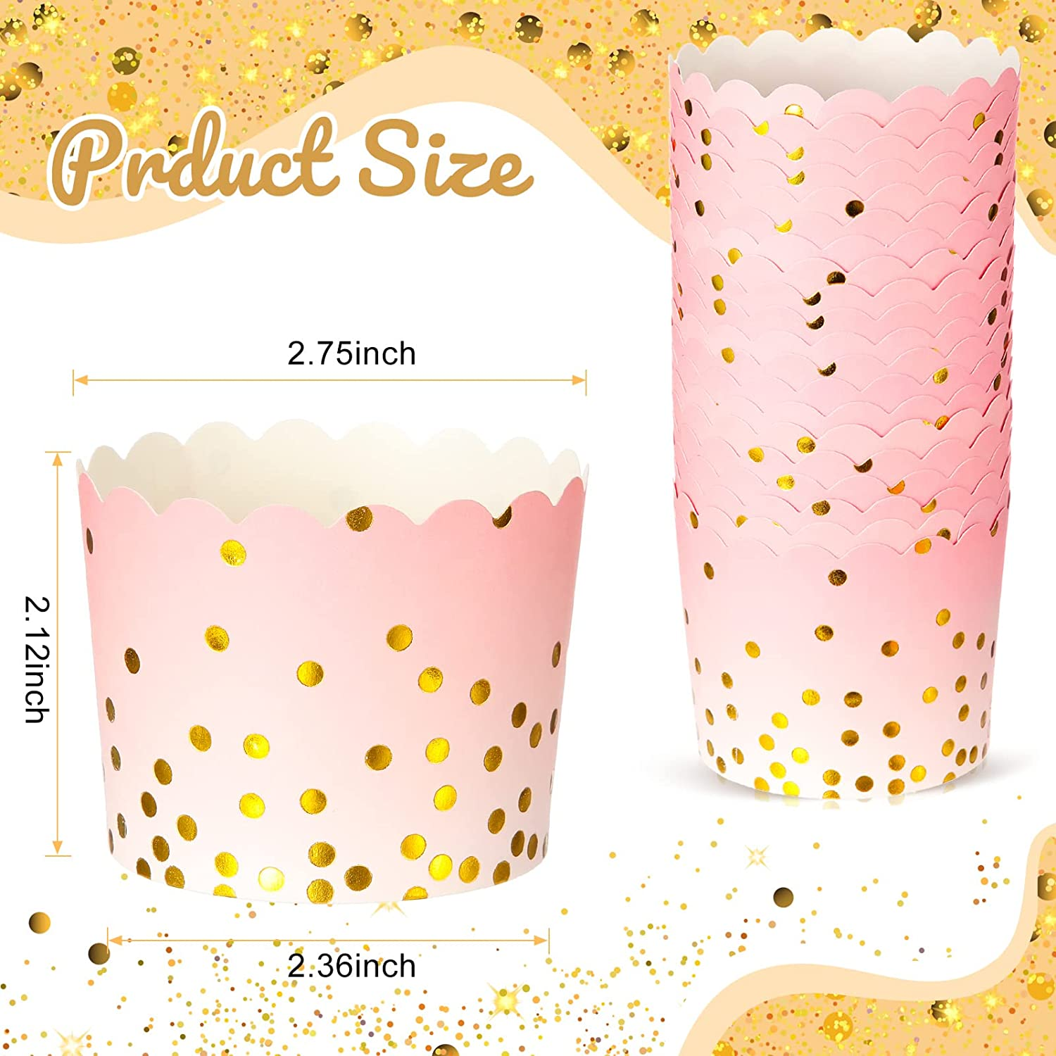 100 Pcs Pink Cupcake Liners 4.5 Oz Gold Polka Dot Paper Baking Cups for Muffins Desserts Bake, Easter, Baby Showers, Wedding and Birthday Party image number 5