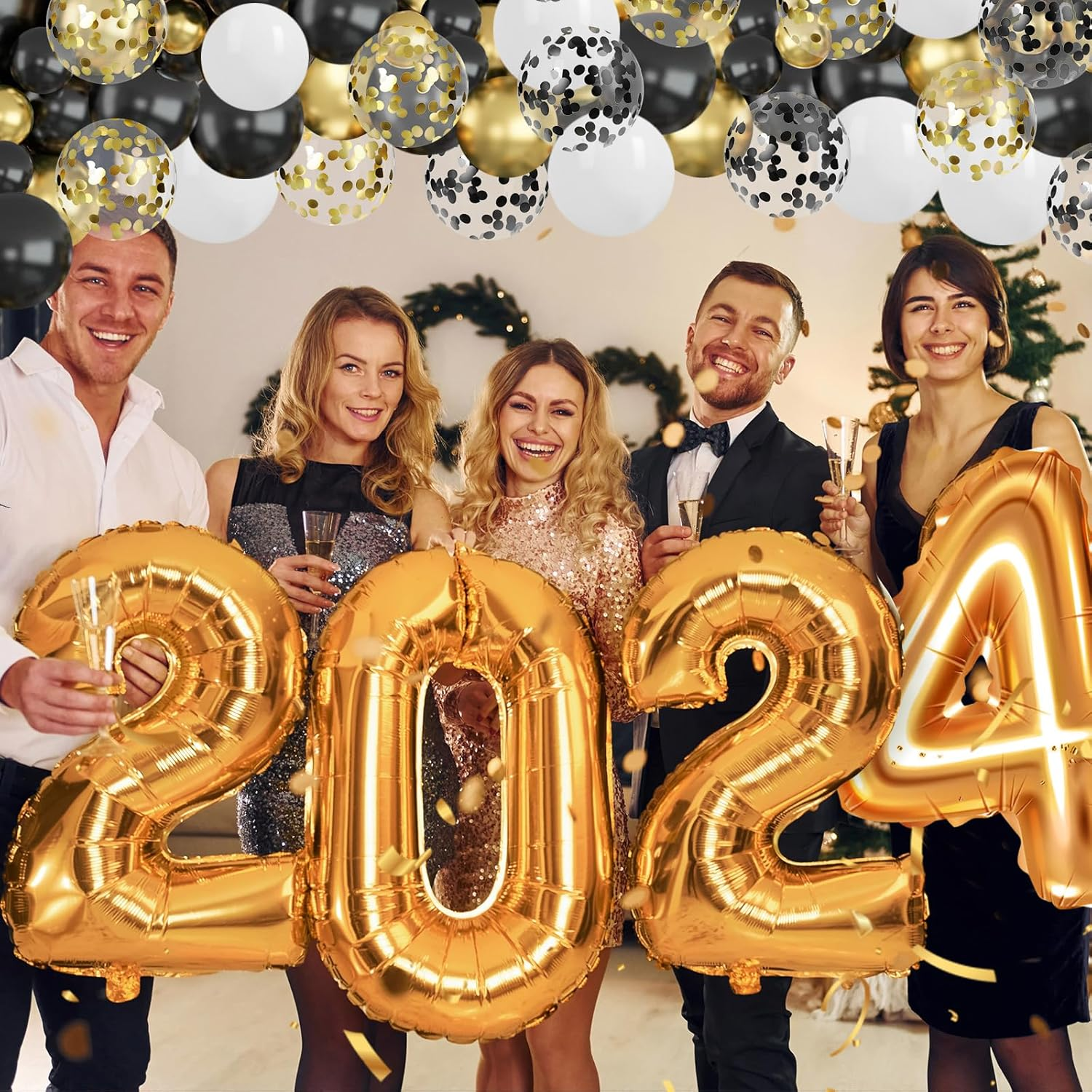 Black White Gold Balloon 75Pcs,Black White and Gold Party Decorations, 12In and 5In Black Gold White Party Balloons for Black White and Gold Birthday Decorations, New Year Balloons, Wedding Decoration image number 3