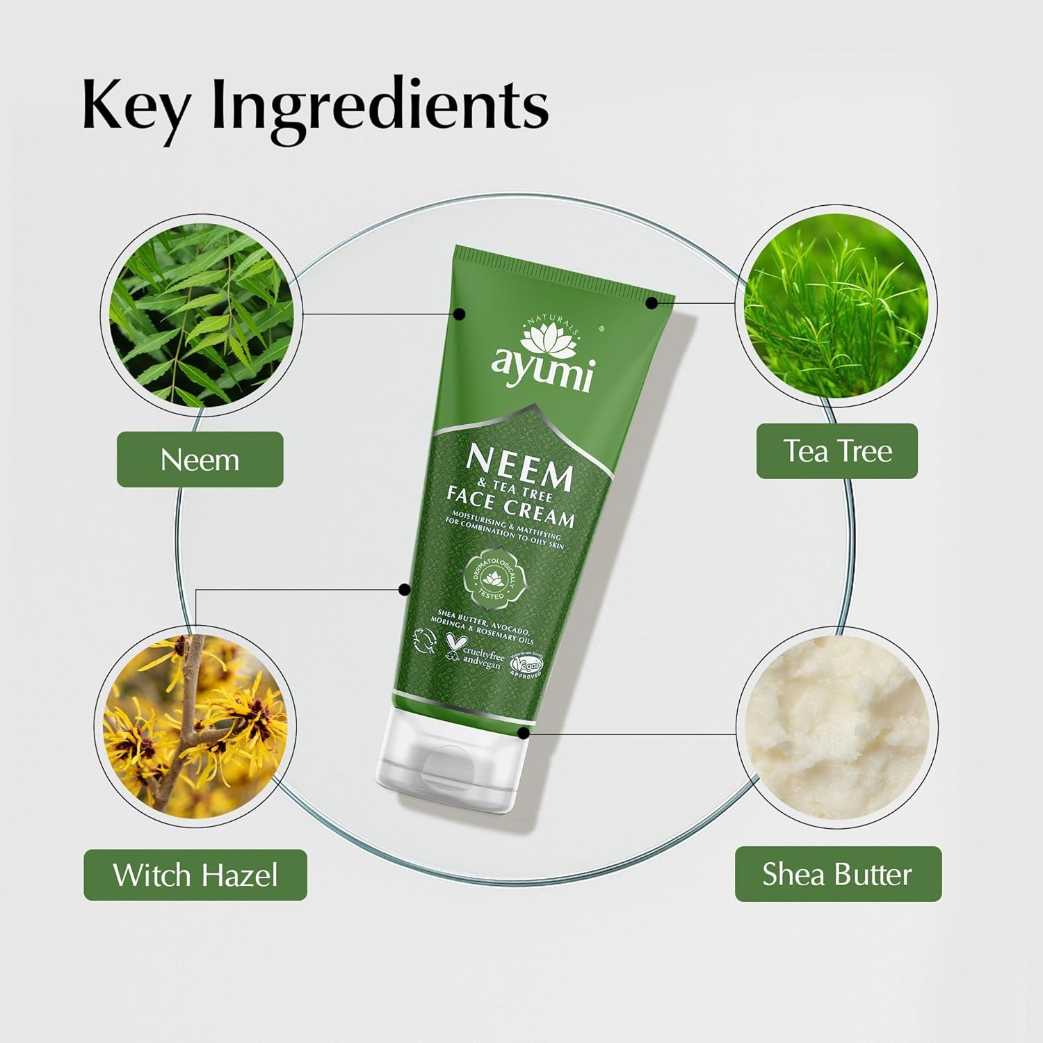 Ayumi Neem & Tea Tree Face Cream. Vegan, Cruelty-Free, Dermatologically-Tested, 1 X 100Ml image number 5