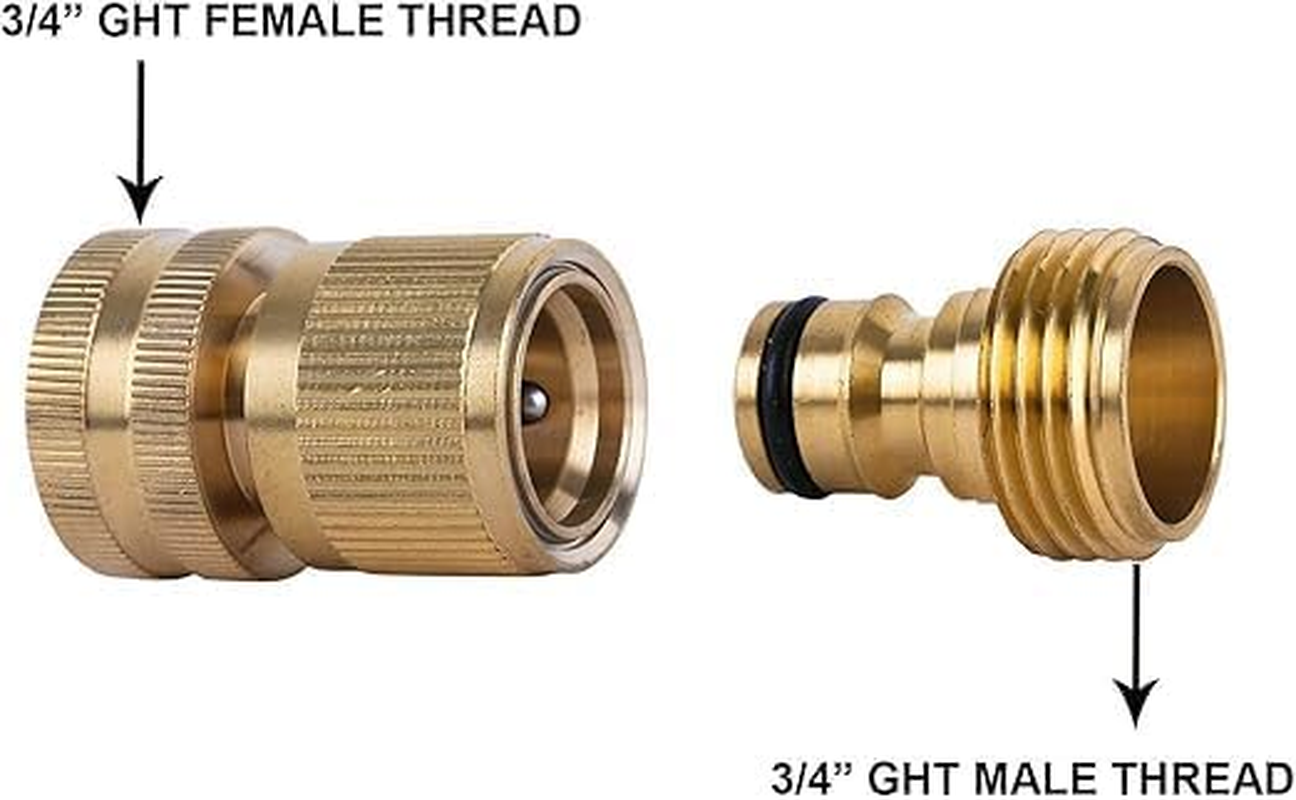 Garden Hose Quick Connect, 2Set 3/4 Inch Solid Brass No-Leak Garden Hose Connector Fitting, Easy Connect and Release Adapter Set, Male and Female(2 Female + 2 Male)
