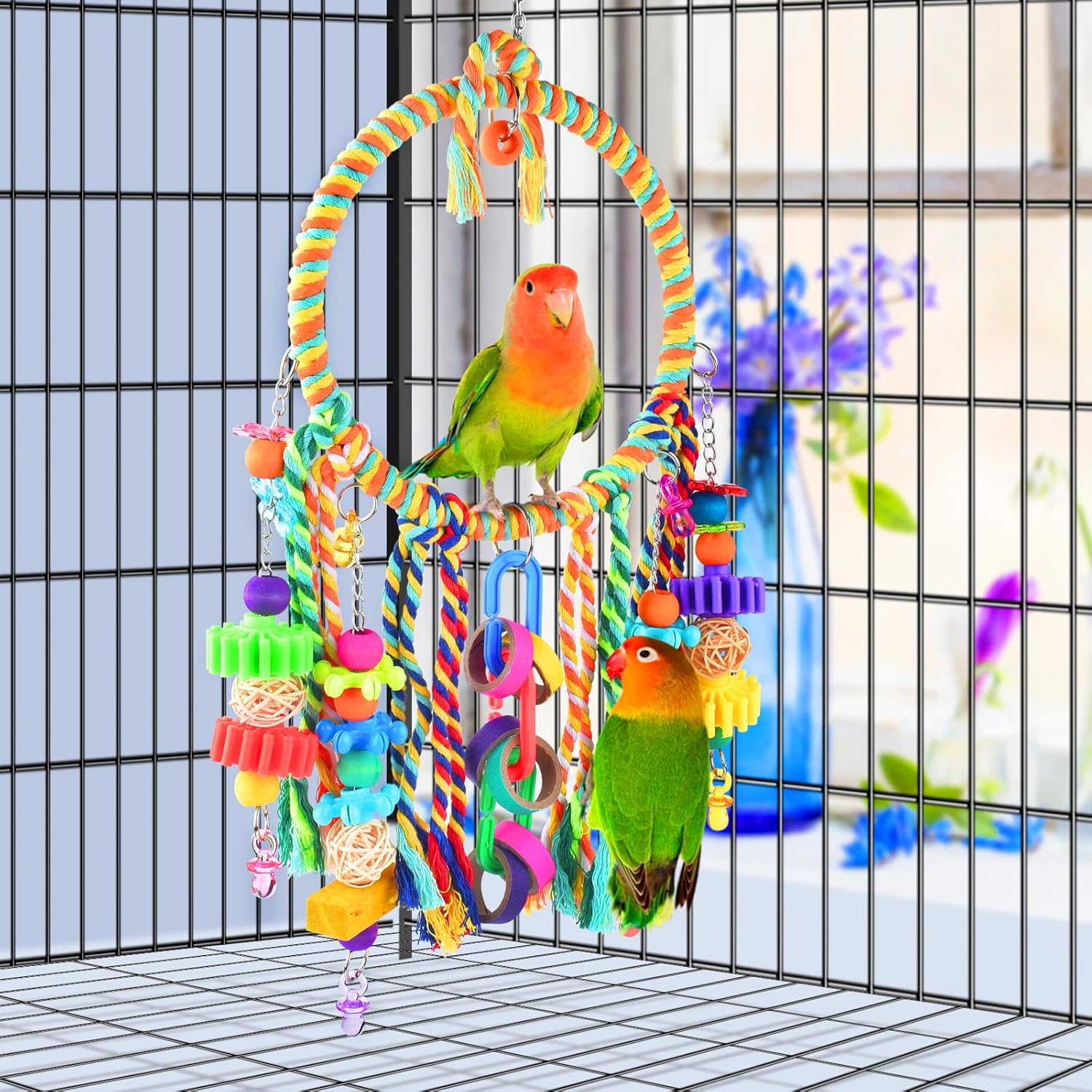 KATUMO Bird Toys - Bird Swing with Colorful Chewing Toys, Suitable for Lovebirds, Finches, Parakeets, Budgerigars, Conure & More image number 3
