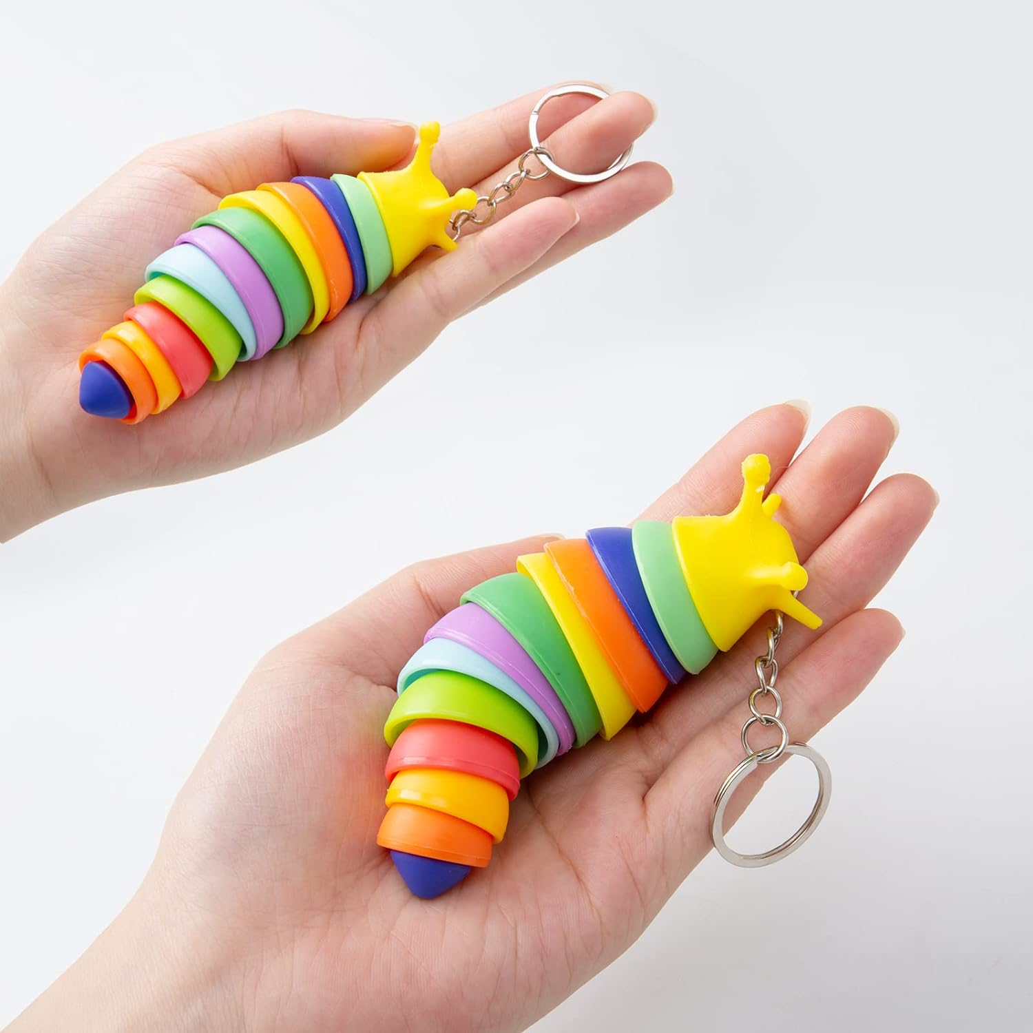 MEIEST 6 PCS Mini Fidget Slug Key-Chain Toys,3D Articulated Stretch Caterpillar Sensory Stress Relief Flexible Hand Toy, Ideal Party Favor Colorful Anti-Anxiety Office Desk Pet Toys image number 4