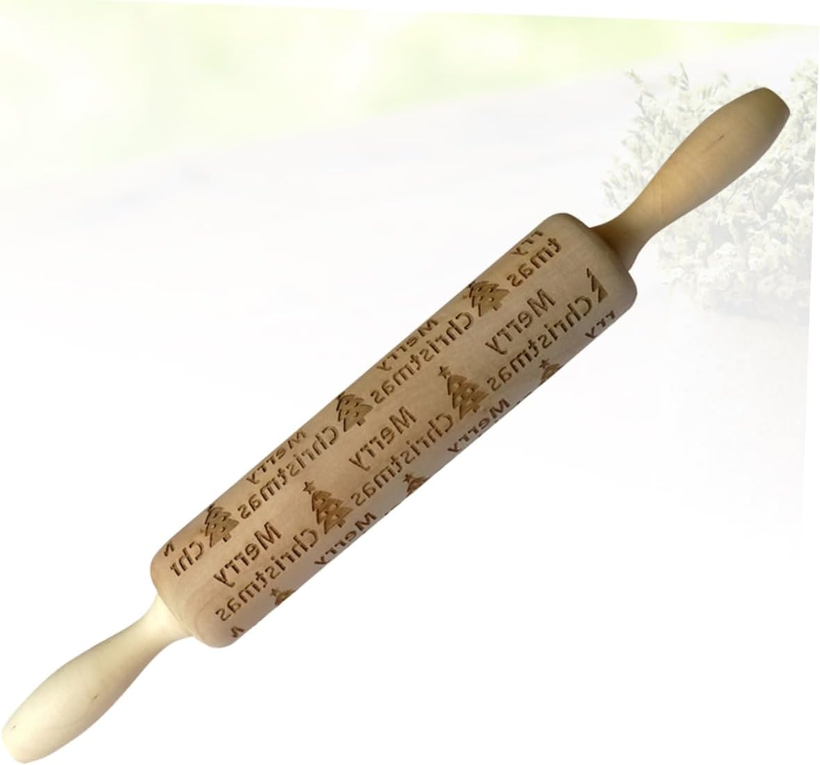 LABRIMP Wood Rolling Pin Christmas Printing Creative Wooden Rolling Pin for Home Store Baking Holiday Decorative image number 2
