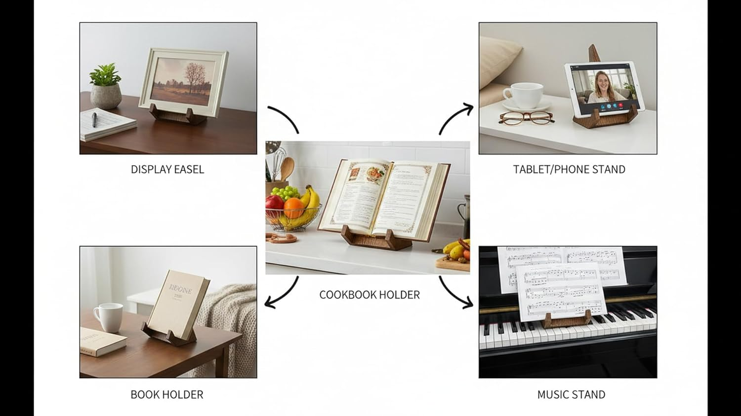 Wood Cookbook Stand,Wooden Recipe Book Holder for Kitchen Counter,Multi-Functional Display Holder for Modern and Traditional Kitchen Decor for Recipe Book,Ipad,Craft Objects,House Decor image number 2