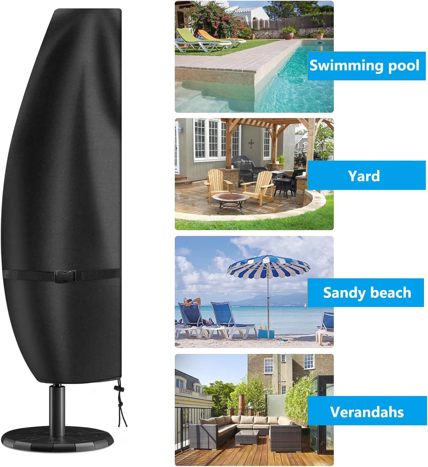 Umbrella Cover Waterproof Patio Offset Umbrella Cover Cantilever Outdoor Umbrellas Cover Parasol Covers with Zipper Fits for 8Ft to 12Ft Outdoor Umbrellas, Parasol Cover with Zip Shrink Drawstring image number 2