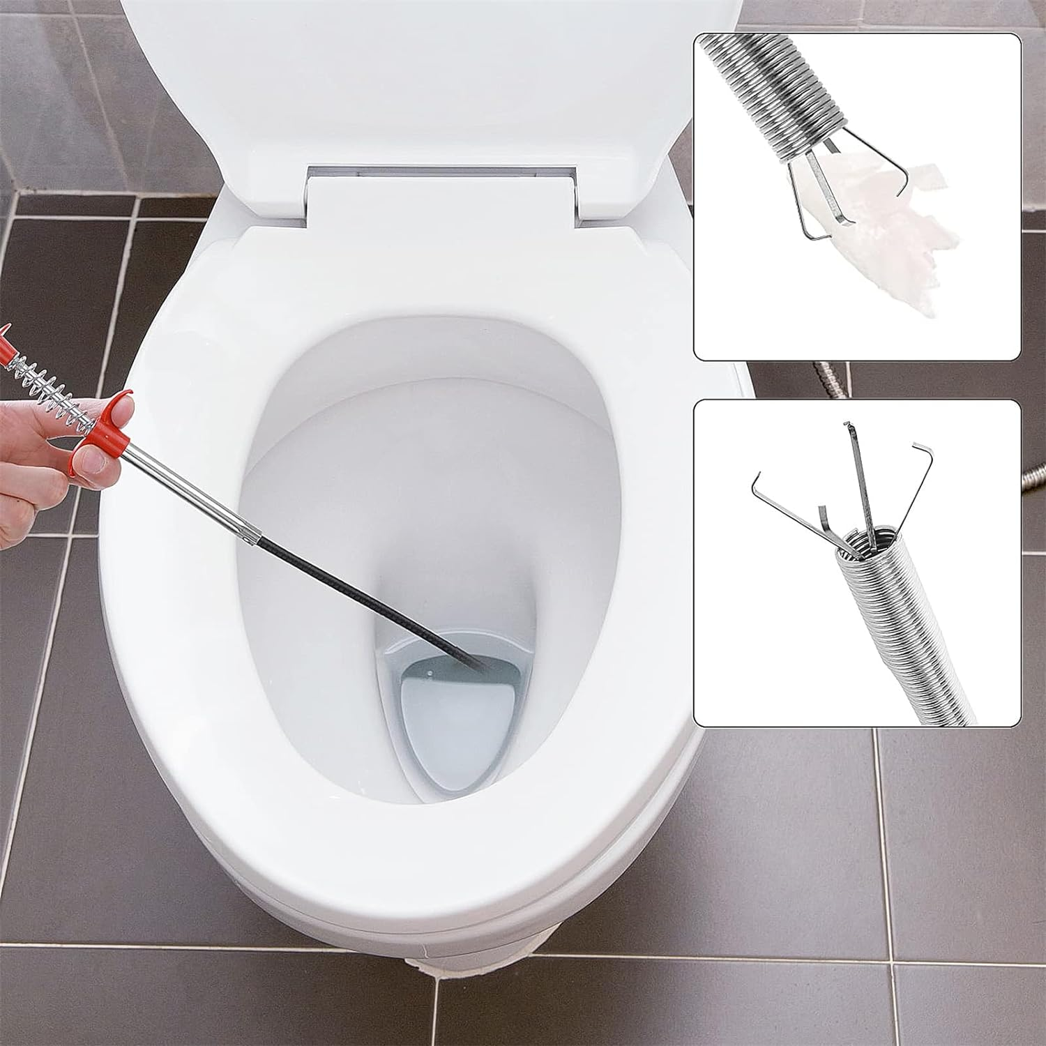 79 Inch Drain Snake Grabber Pick up Reacher Tool，Sink Snake for Sewer Kitchen Sink Bathroom Tub Toilet Clogged Drains Relief Cleaning Tool, Toilet Snake Drain Clog Remover