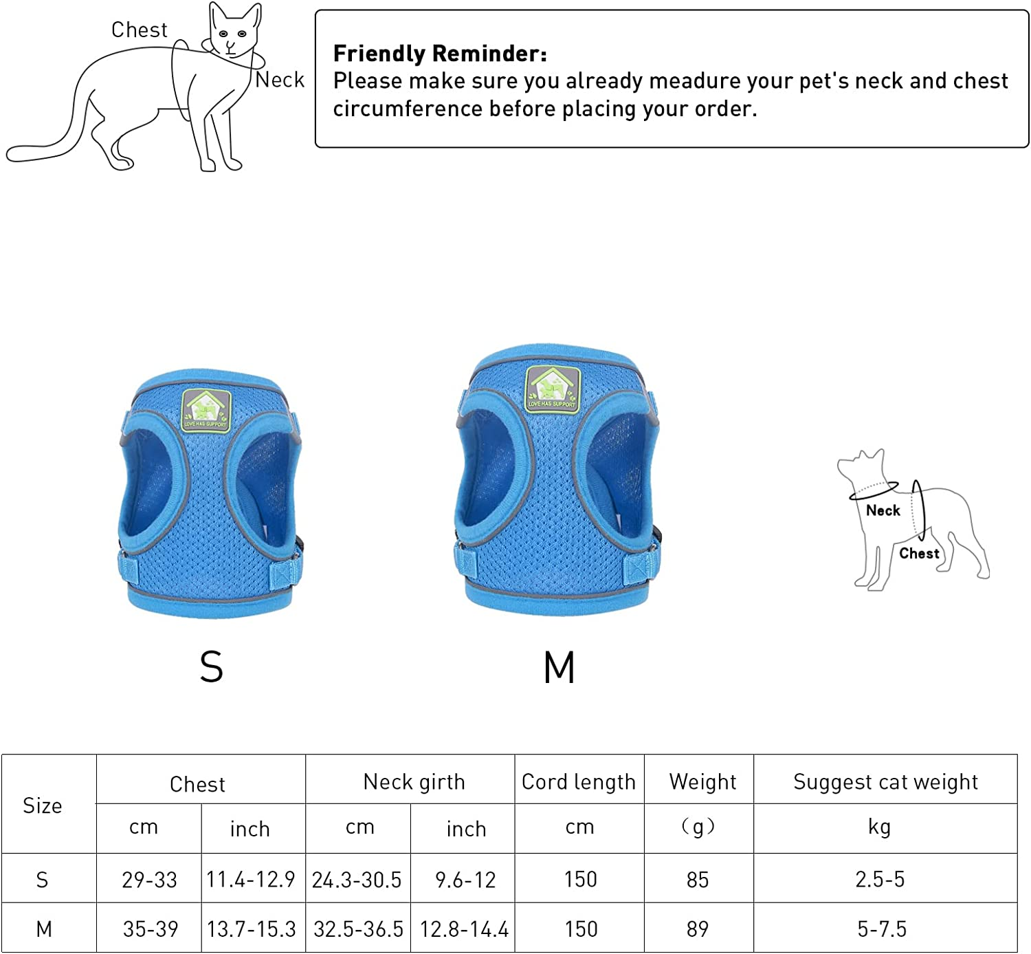 Harness Vest and Leash for Cat Dog: Escape Proof Collar Harness with Lead Set for Kitten Small Puppy, Adjustable Soft Harness with Reflective Strips for Walking image number 1