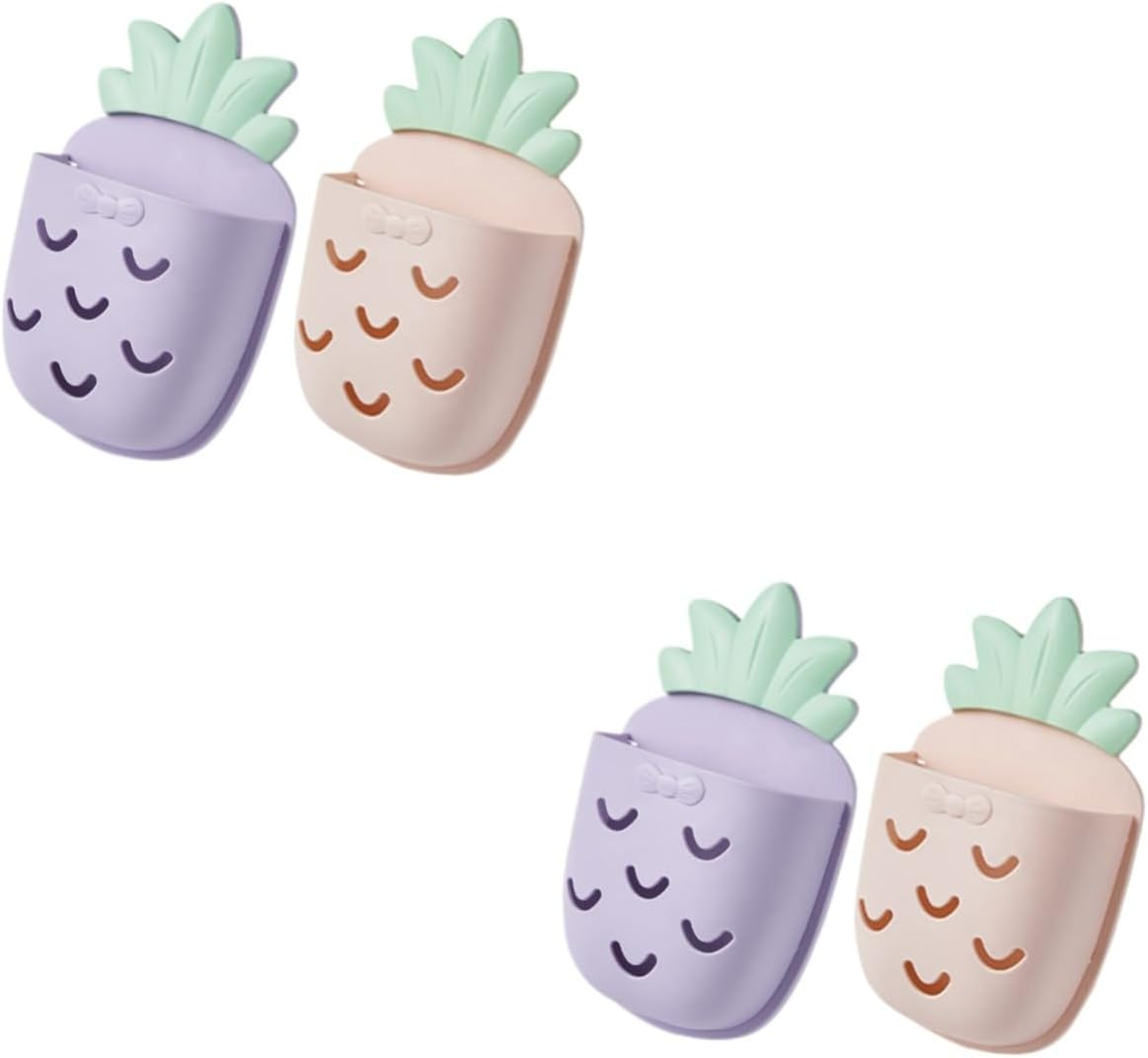 Mobestech 4Pcs Pineapple Bathroom Wall Organizer Wall Mount Storage Holder for Cosmetic Toothbrushes Accessories and Storage Holder for Bathroom Use