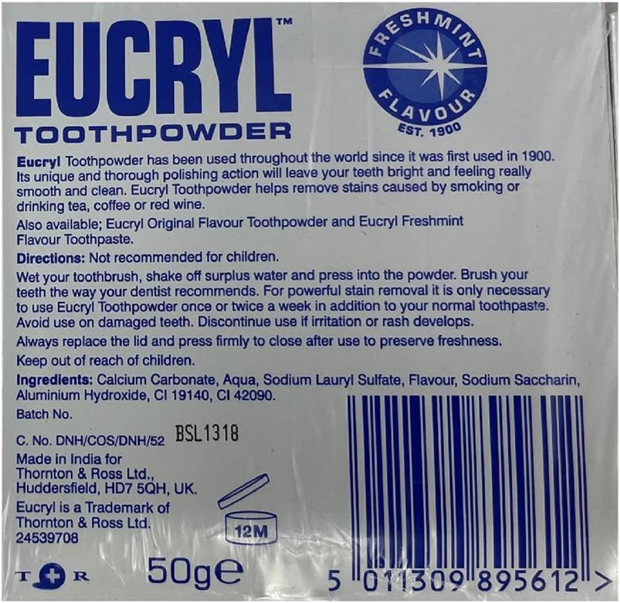 Eucryl Smokers Tooth Powder Freshmint Flavour (50G) - Pack of 2 image number 6