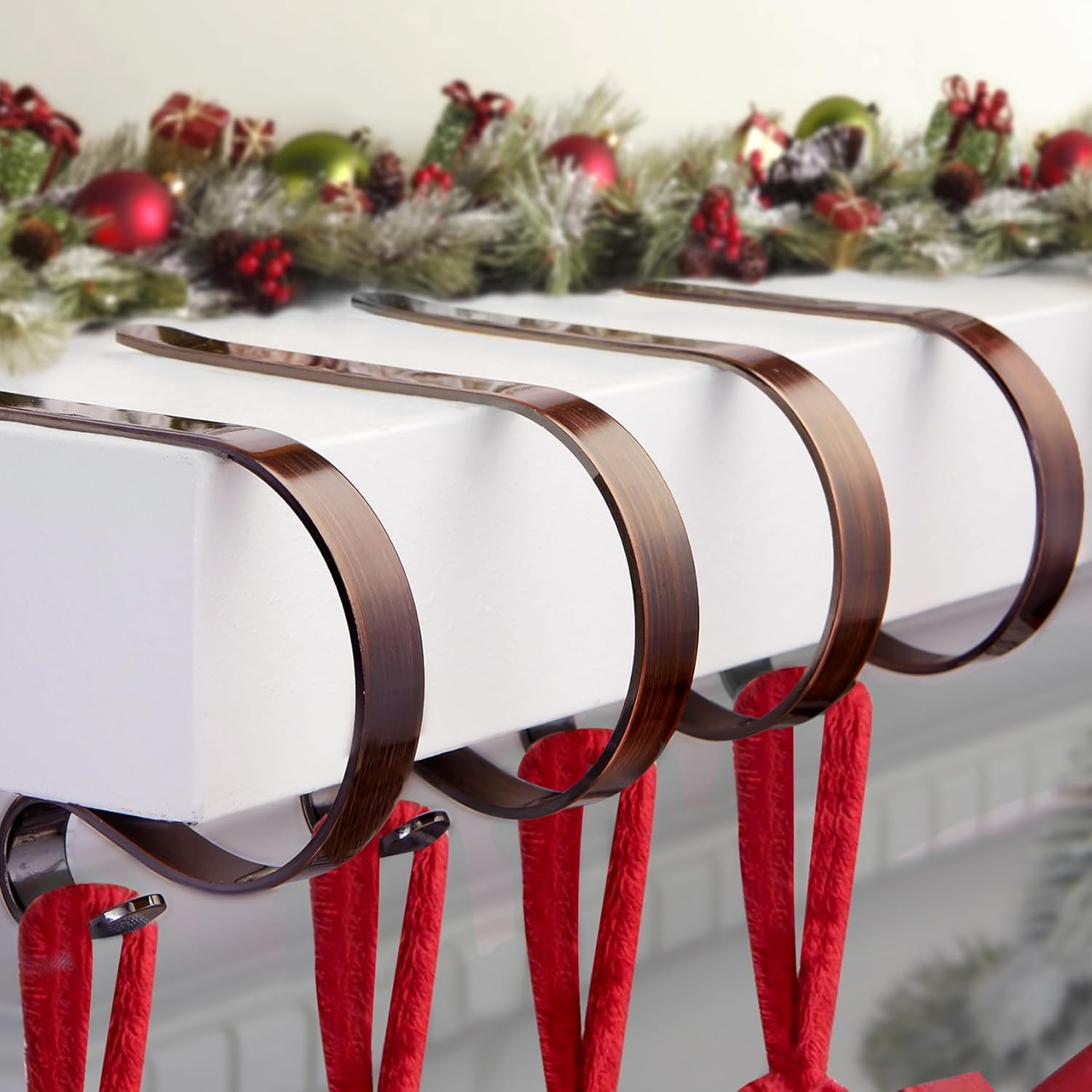 Christmas Stocking Holders for Mantle Set 4,Protective Pads Christmas Stocking Holders for Fireplace Mantle,Multi-Uses Stocking Hooks for Mantle,Mantel Stocking Holders Clip for Xmas Party Decoration image number 6