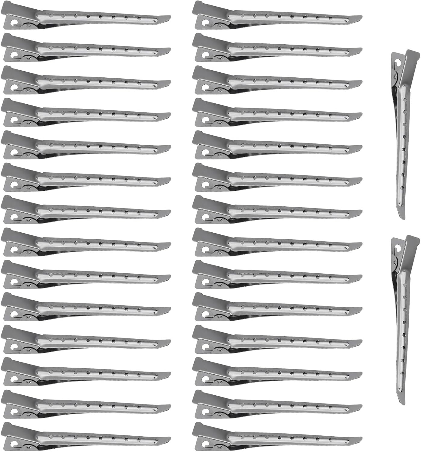 30 Pcs Professional Alligator Hair Clips - 3.5" Stainless Steel Duckbill Clips for Salon Styling, Hair Coloring & Curling | Rustproof Sectioning Pins with Holes (Silver) image number 3