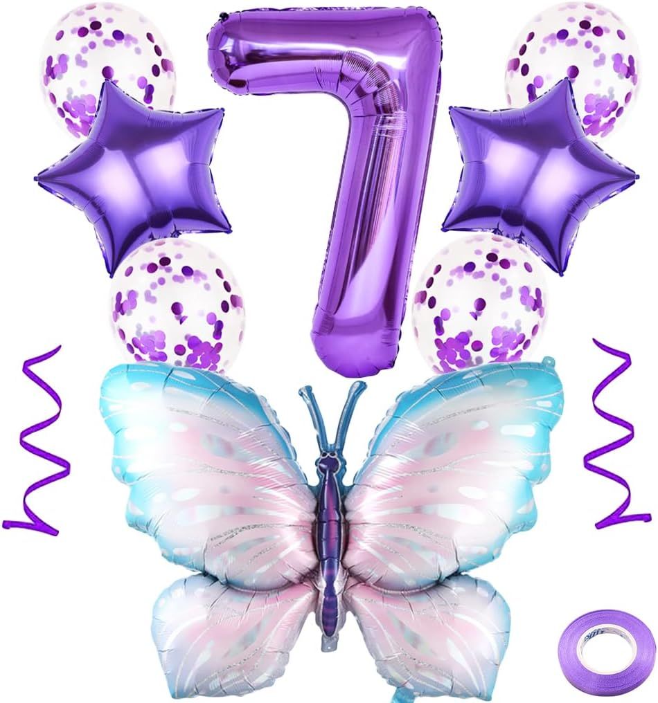 5 Years Butterfly Birthday Decoration Large Colourful Butterfly Foil Balloon 5Th Birthday Butterfly Balloon Purple Number 5 Balloon for Girls Birthday Party