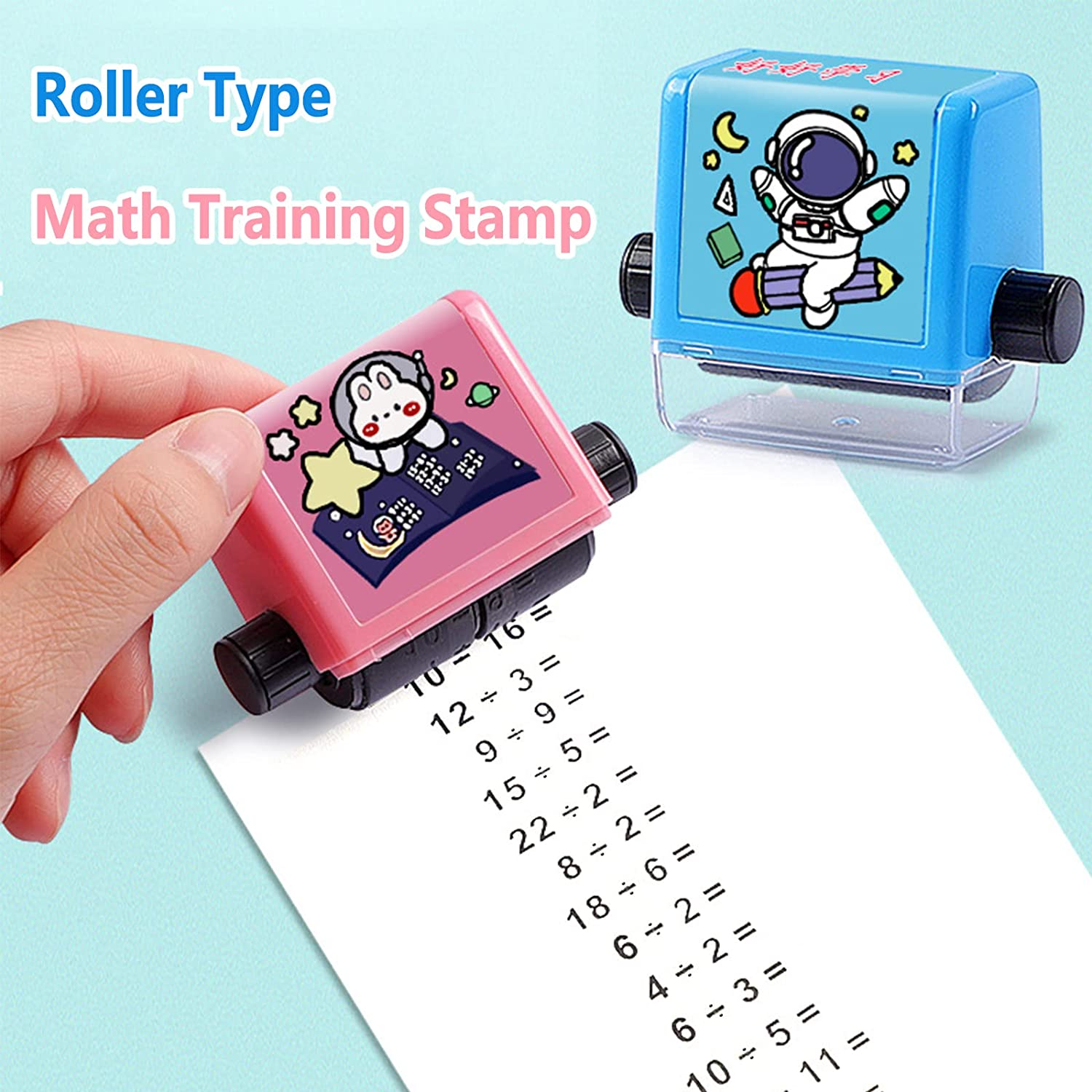 4PCS Math Stamp,Teaching Stamps for Kids,Math Practice Number Rolling Stamp,Addition Subtraction Multiplication Division Math Learning Stamps within 100,For Preschool Kindergarten Classroom Supplies. image number 1