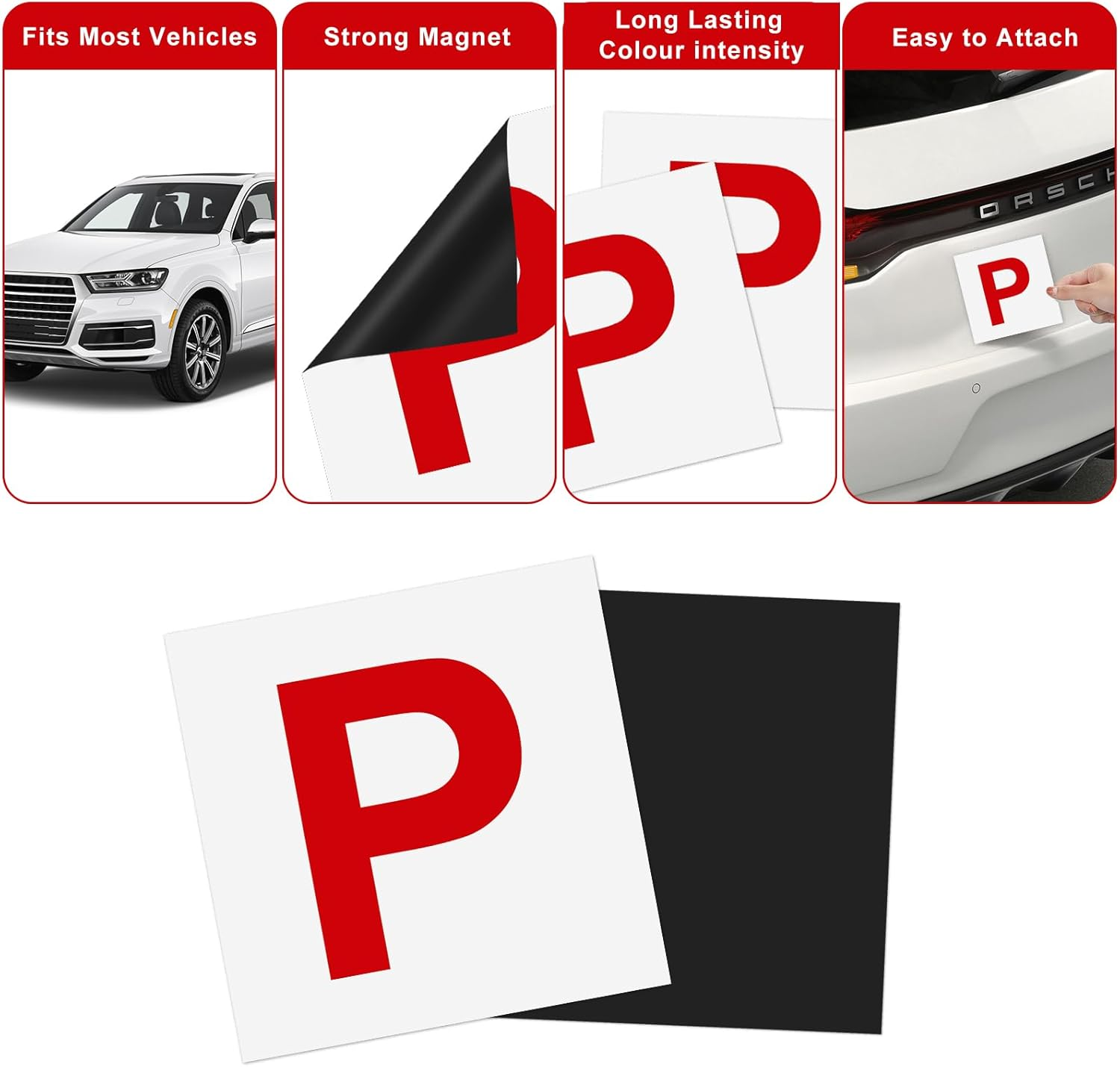Pack of 2 Fully Magnetic P Plates for New Drivers,Yeeson Learning Learner Driver Magnetic Red P Plates Easy to Stick and Remove for Car Provisional Driving Requirement image number 3