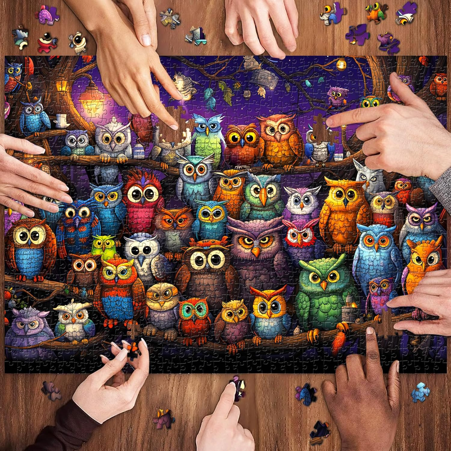 Jigsaw Puzzles for Adults 1000 Pieces, Interlock Perfectly Letter on Back No Dust, Home Decor Birthday Gift Toy for Men Women Elders Seniors, 1:1 Poster - Owl Family image number 4