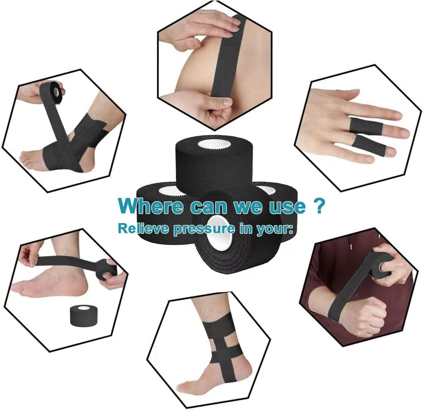 White Athletic Sports Tape Strong Easy Tear NO Sticky Residue BEST TAPE for Athlete & Medical Trainers. PERFECT on Bat, Lacrosse/Hockey Stick, Lifters, Climbers & Boxing 1.5" X 32.8 Feet, 8 Packs (Black) image number 2