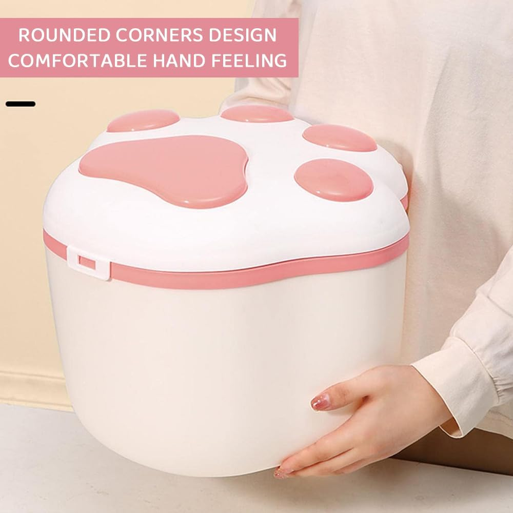 Pet Food Storage Container &ndash; Large Capacity Airtight Paw-Shaped Bin for Dog & Cat Food, Moisture-Proof, Dustproof, Insect-Resistant with Scoop, 31&times;36&times;20.5Cm, Pink image number 4