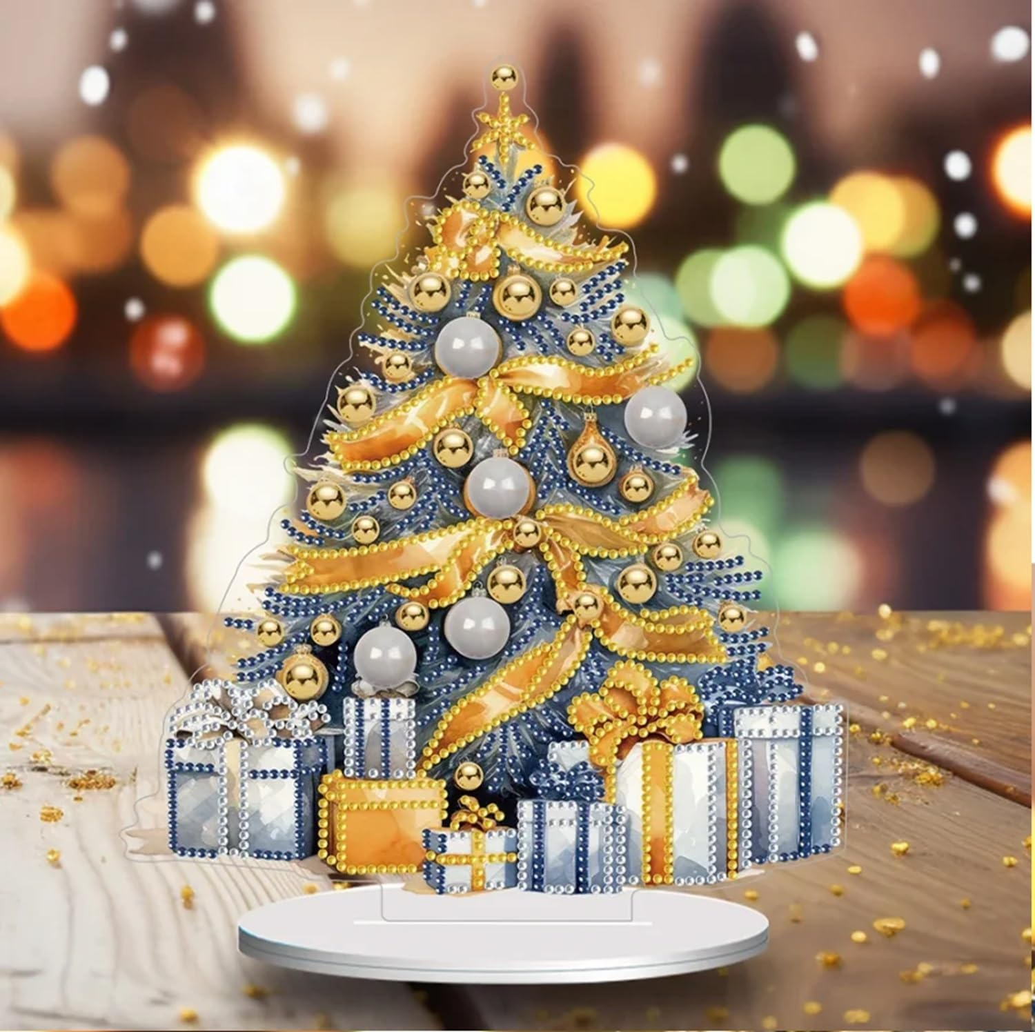 Syntego 5D DIY Christmas Tree with Yellow Ribbon Diamond Painting Kit Crystal Rhinestone Acrylic Table Top Decoration (Xmas Tree 3)