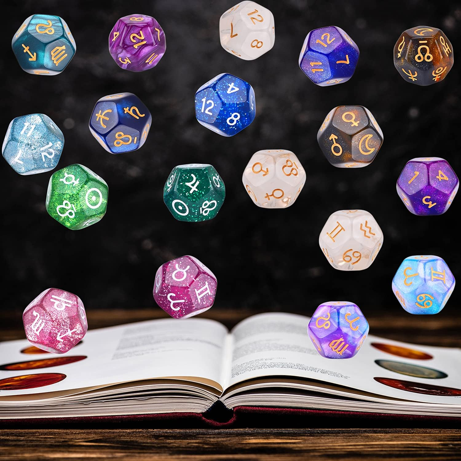 6 Sets Astrology Dice, Signs Planets Numbers 12-Sided Dice Divination Tool image number 2