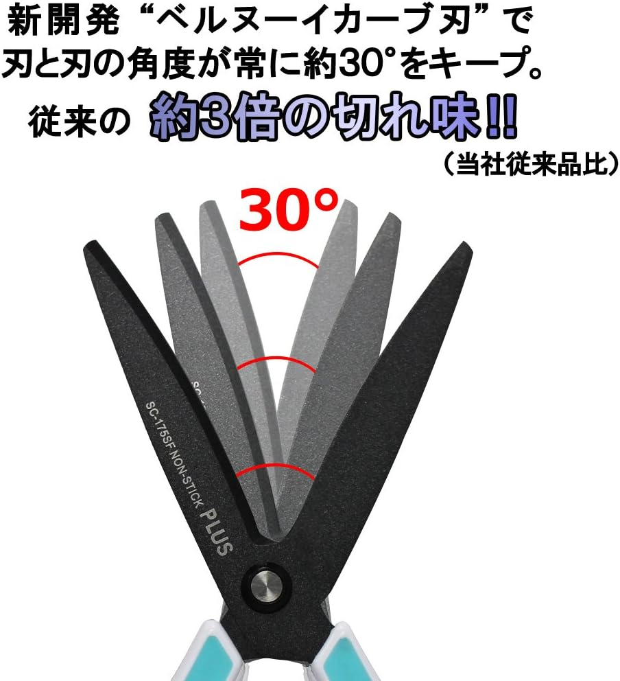 Plus Scissors SC-175SF Fit Cut Curved Fluorine Coated Memory Foam Grip Blue & Pink Set 34516+34547 image number 4