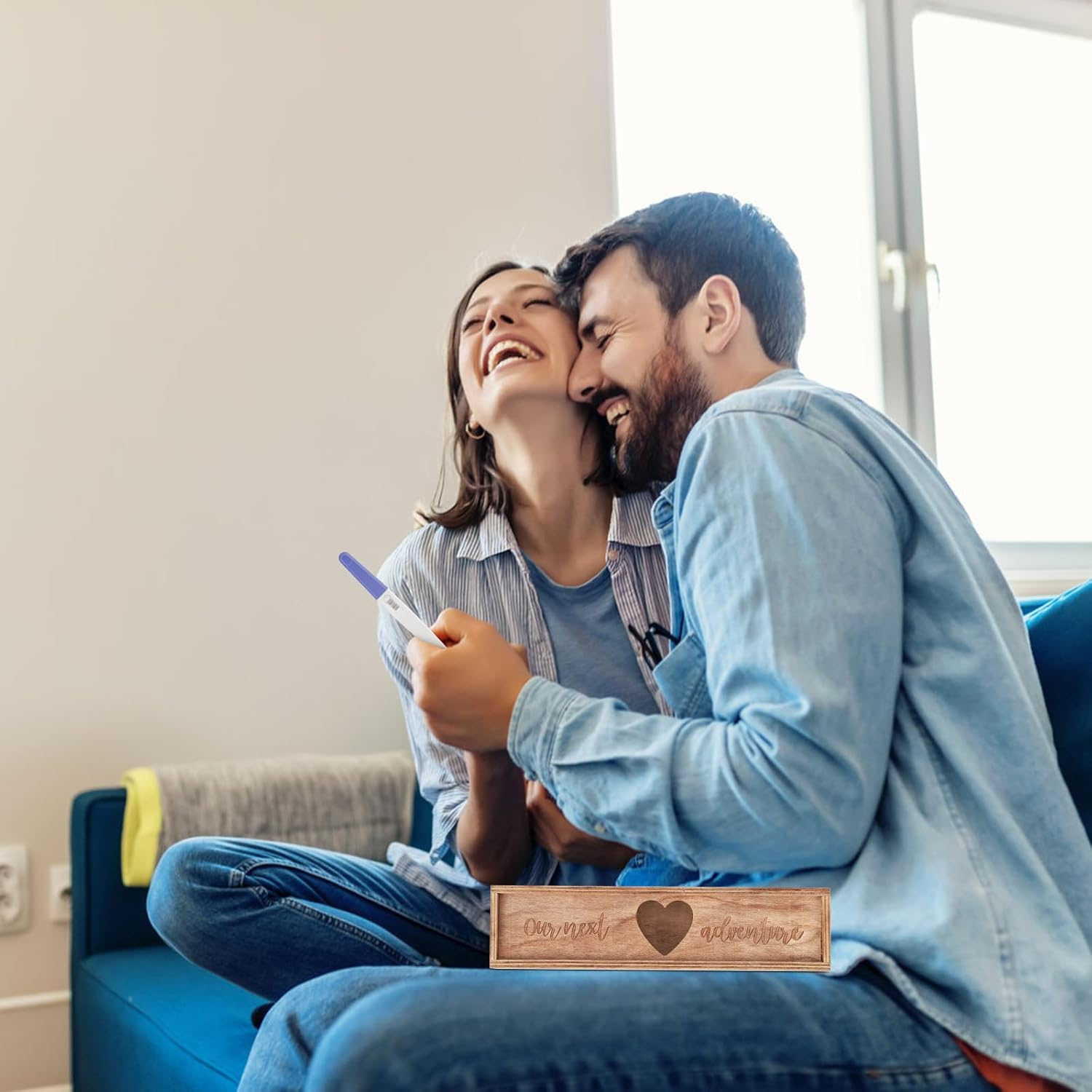 Pregnancy Test Keepsake Box, Wooden Pregnancy Announcement Box Baby Reveal Souvenir Collection Pregnancy Test Gift Box for Husband Father Grandparents (Brown) image number 1