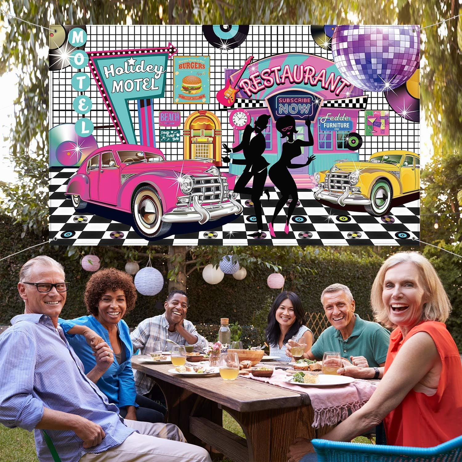 50'S Theme Party Decorations Rock and Roll Party Backdrop Party Banner Classic 50S Backdrop Banner for 1950'S Party Decorations, 72.8 X 43.3 Inch