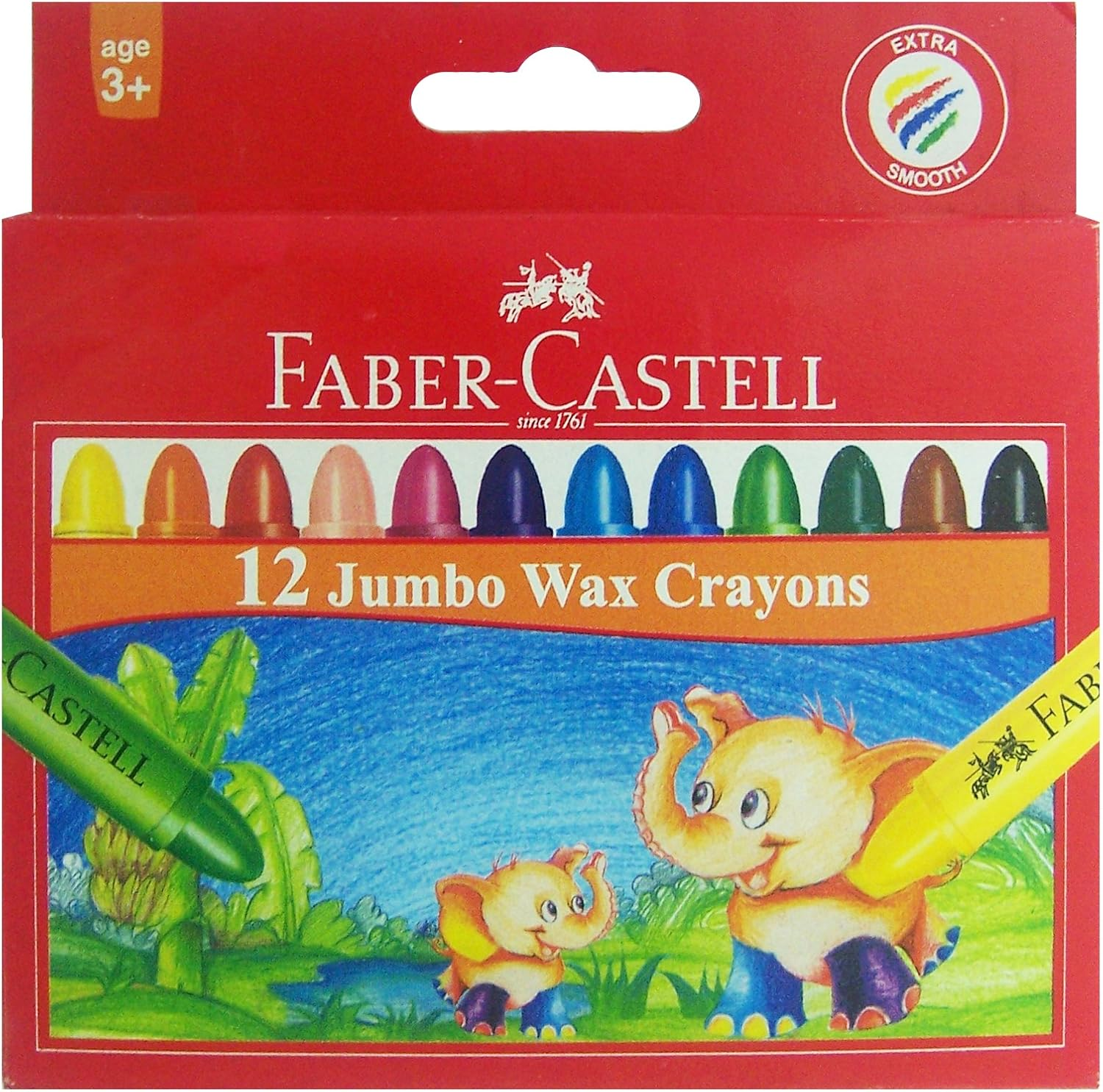 Faber-Castell Coloured Jumbo Wax Crayons, Assorted &ndash; Pack of 12, (21-120037)
